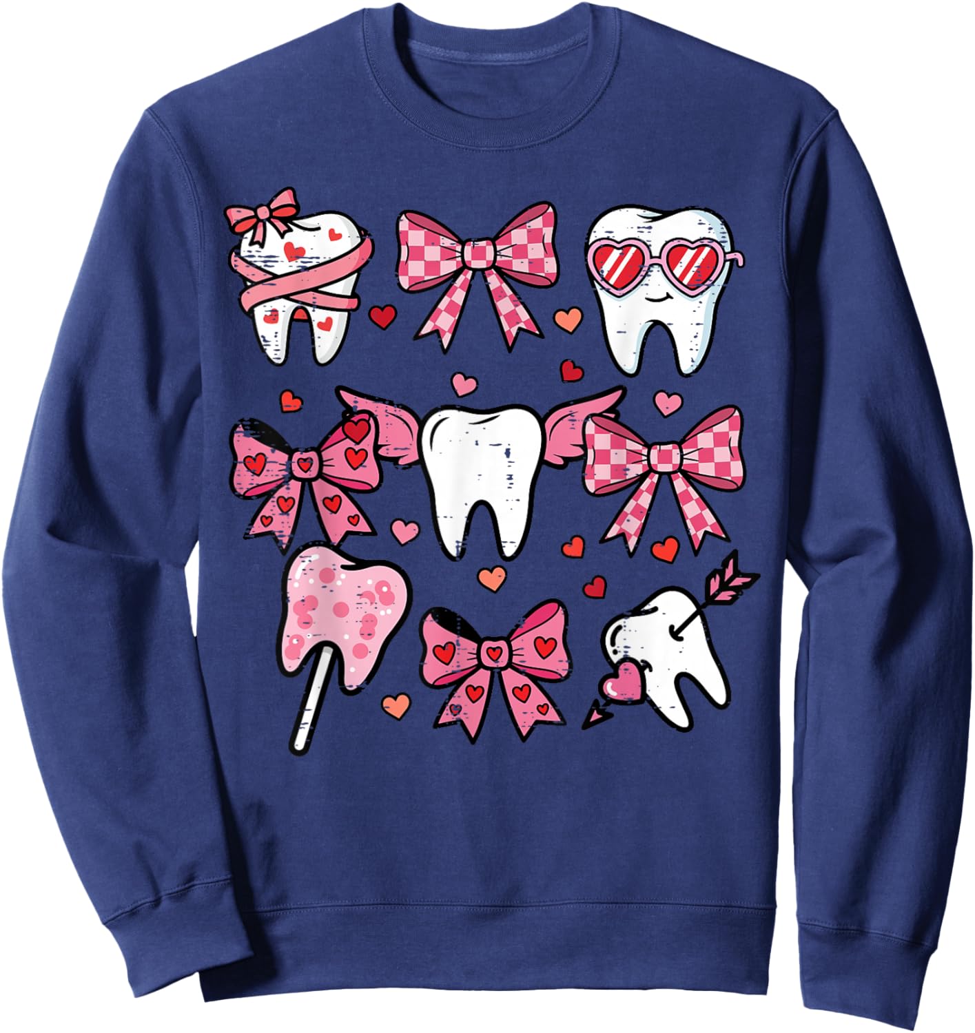 Valentines Day Teeth Coquette Bow Dental Women Girls Kids Sweatshirt - Sweatshirt | Navy