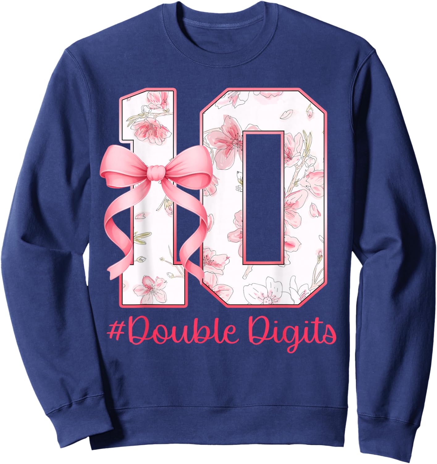 10th Birthday Girl Pink Coquette Bow 10 Year Old Aesthetic Sweatshirt - Sweatshirt | Navy