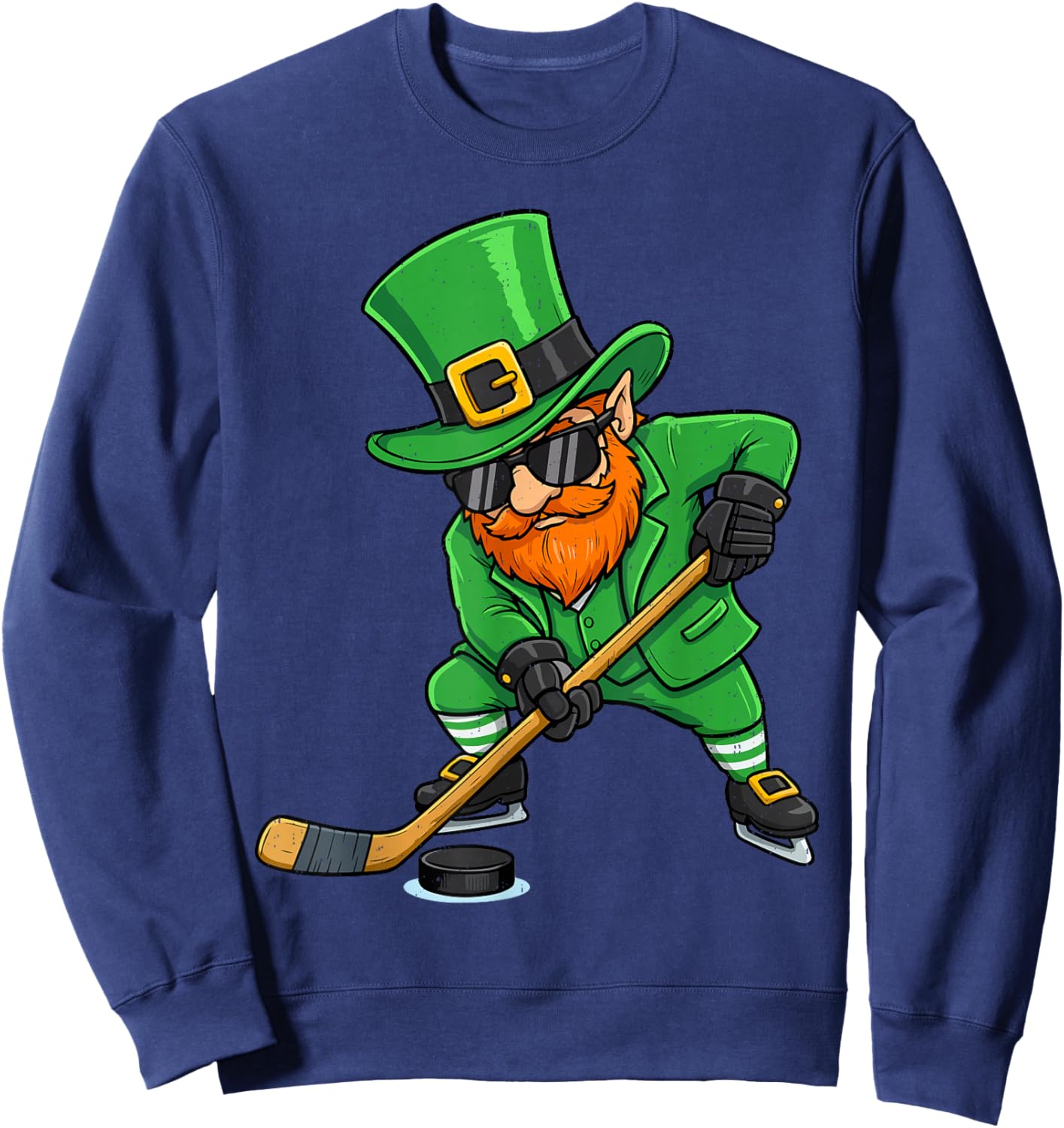 Leprechaun Playing Hockey St Patricks Day Sport Men Boys Kid Sweatshirt - Sweatshirt | Navy