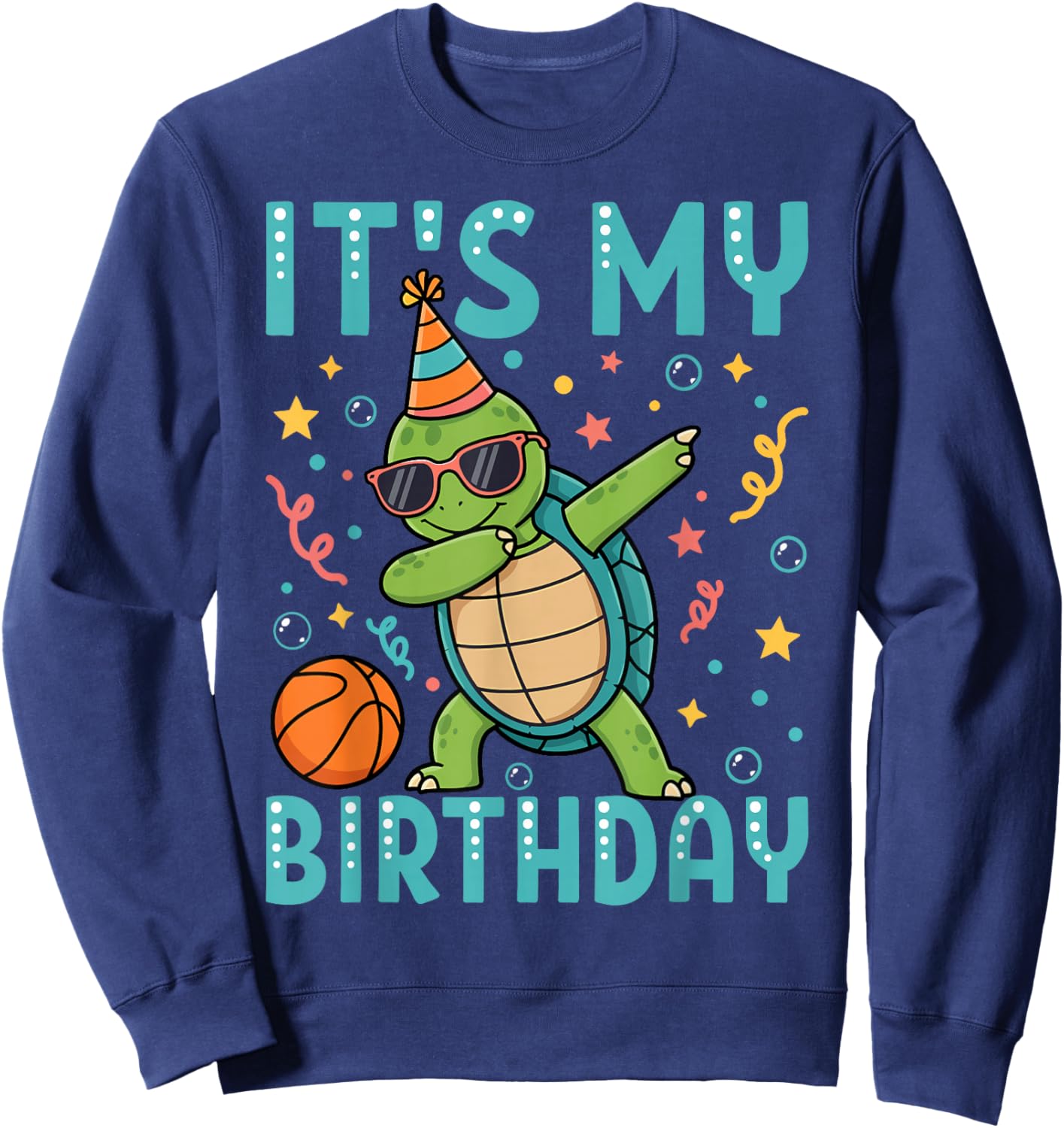 Dabbing Basketball Turtle with Sunglasses Birthday Sweatshirt - Sweatshirt | Navy