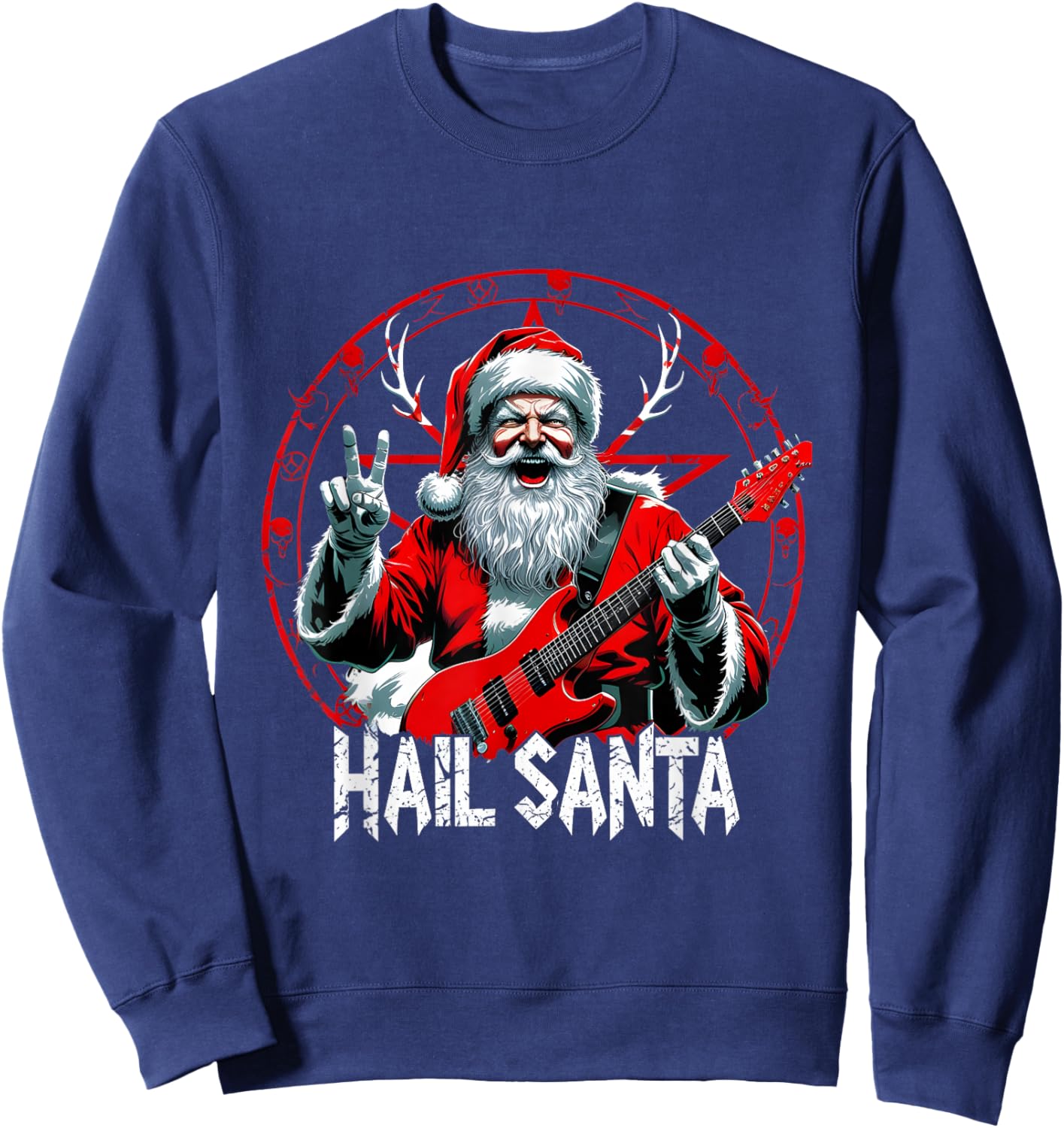 Funny Xmas Santa Sleigher Heavy Metal Rock Christmas Guitar Sweatshirt - Sweatshirt | Navy