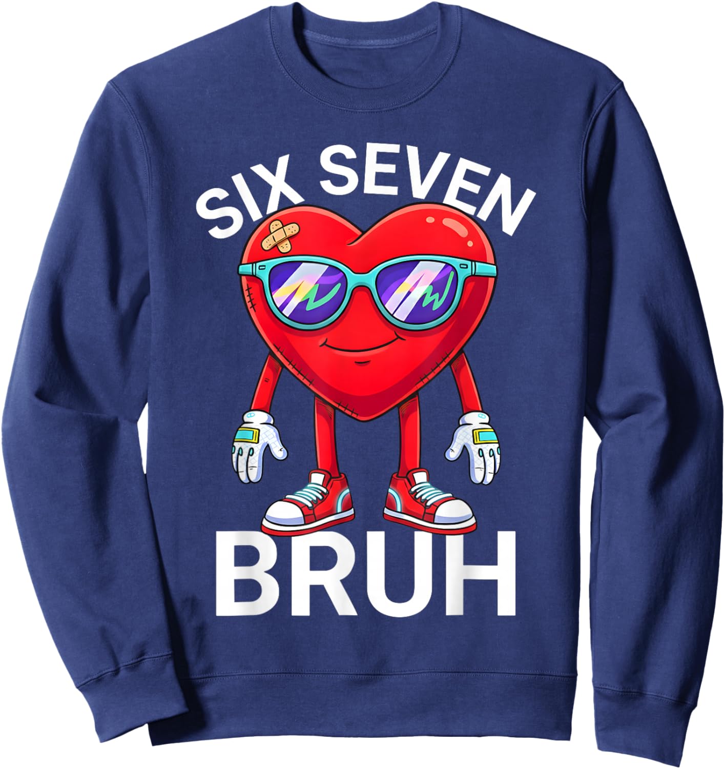 67 Valentine Funny Six Seven Meme Brainrot Heart Kids Bruh Sweatshirt - Sweatshirt | Navy