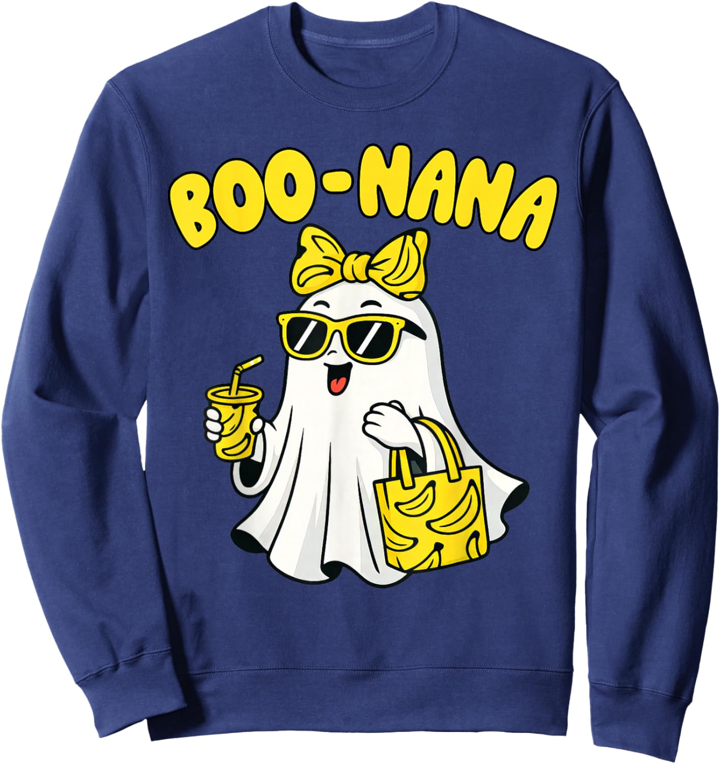 Boo Nana Funny Spooky Banana Ghost Bow Coquette Halloween Sweatshirt - Sweatshirt | Navy