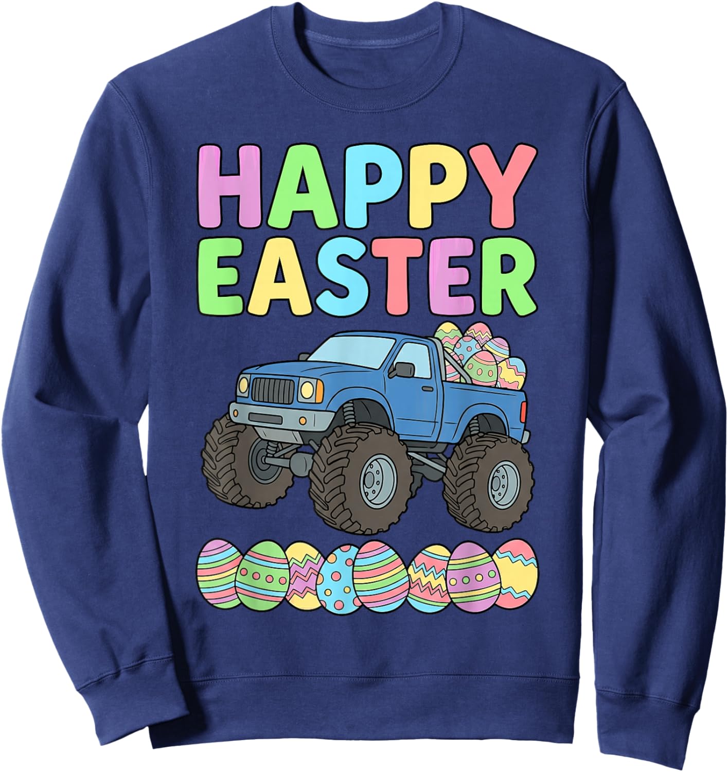 Kids Boys Easter Monster Truck Happy Easter Toddler Kids Boy Sweatshirt - Sweatshirt | Navy