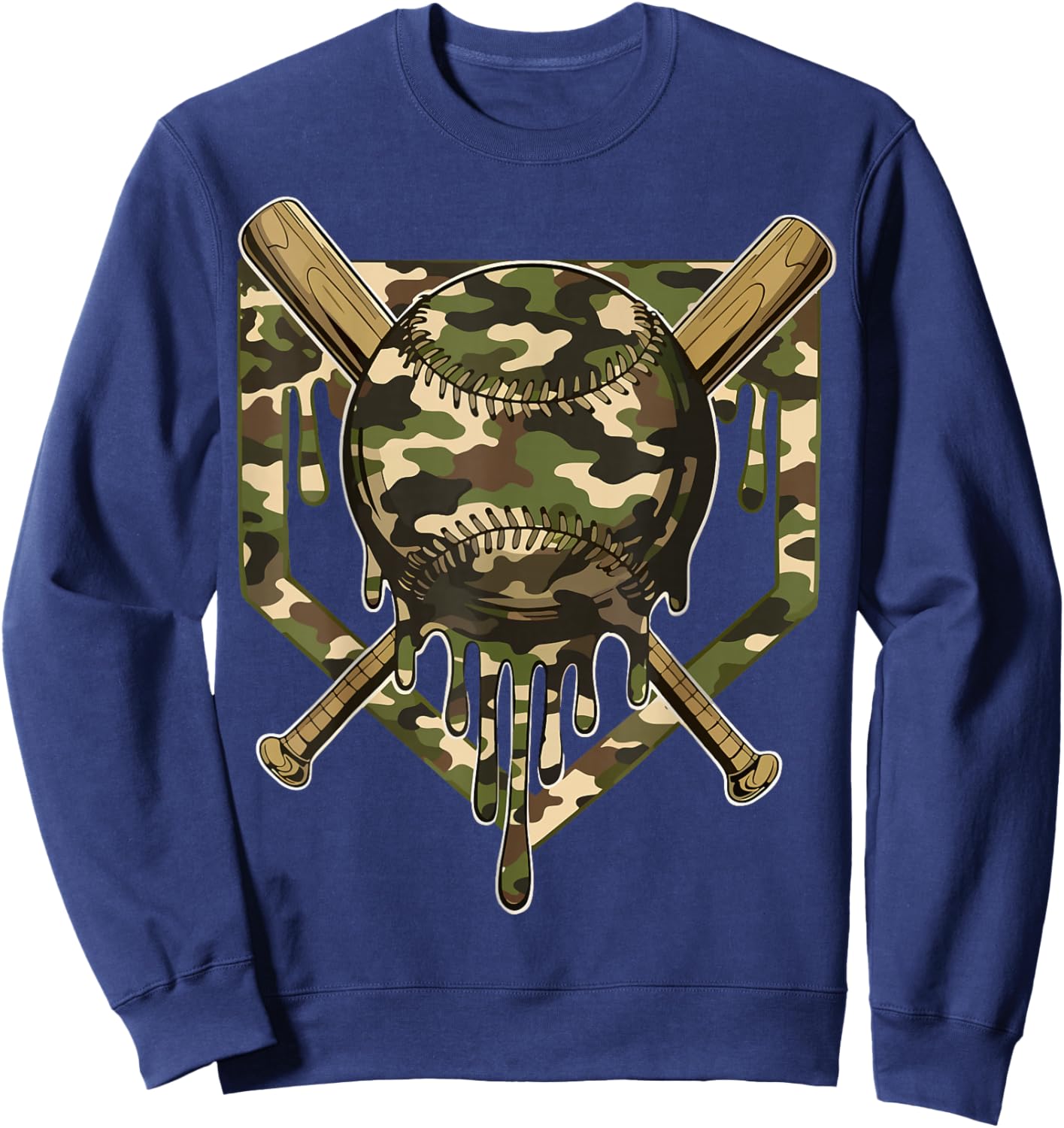 Baseball Drip for Boys Ice Cream Dripping Boys Baseball Camo Sweatshirt - Sweatshirt | Navy