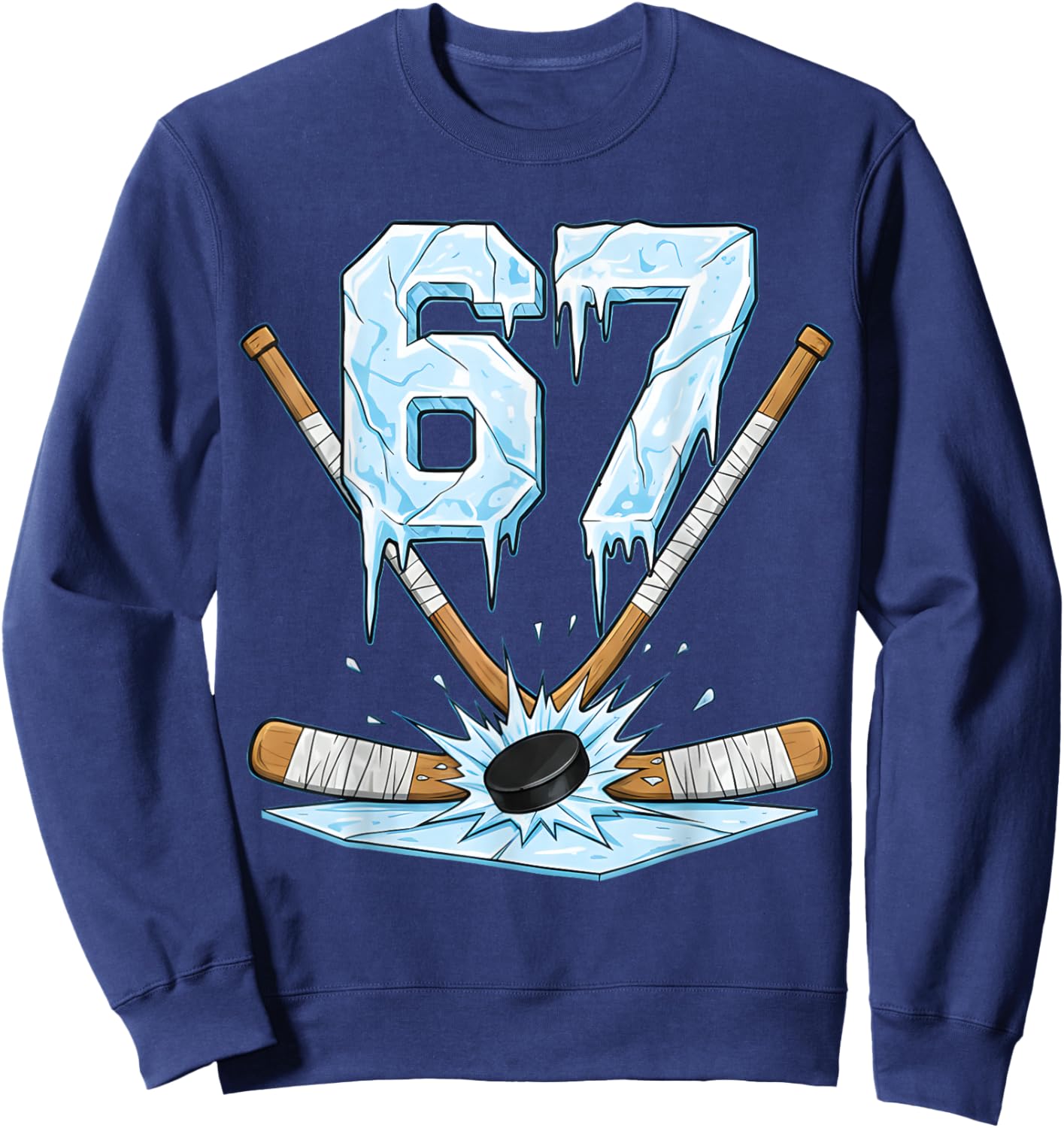 Funny Hockey 67 Meme 6-7 Six Seven Gen Alpha Ice Hockey 67 Sweatshirt - Sweatshirt | Navy
