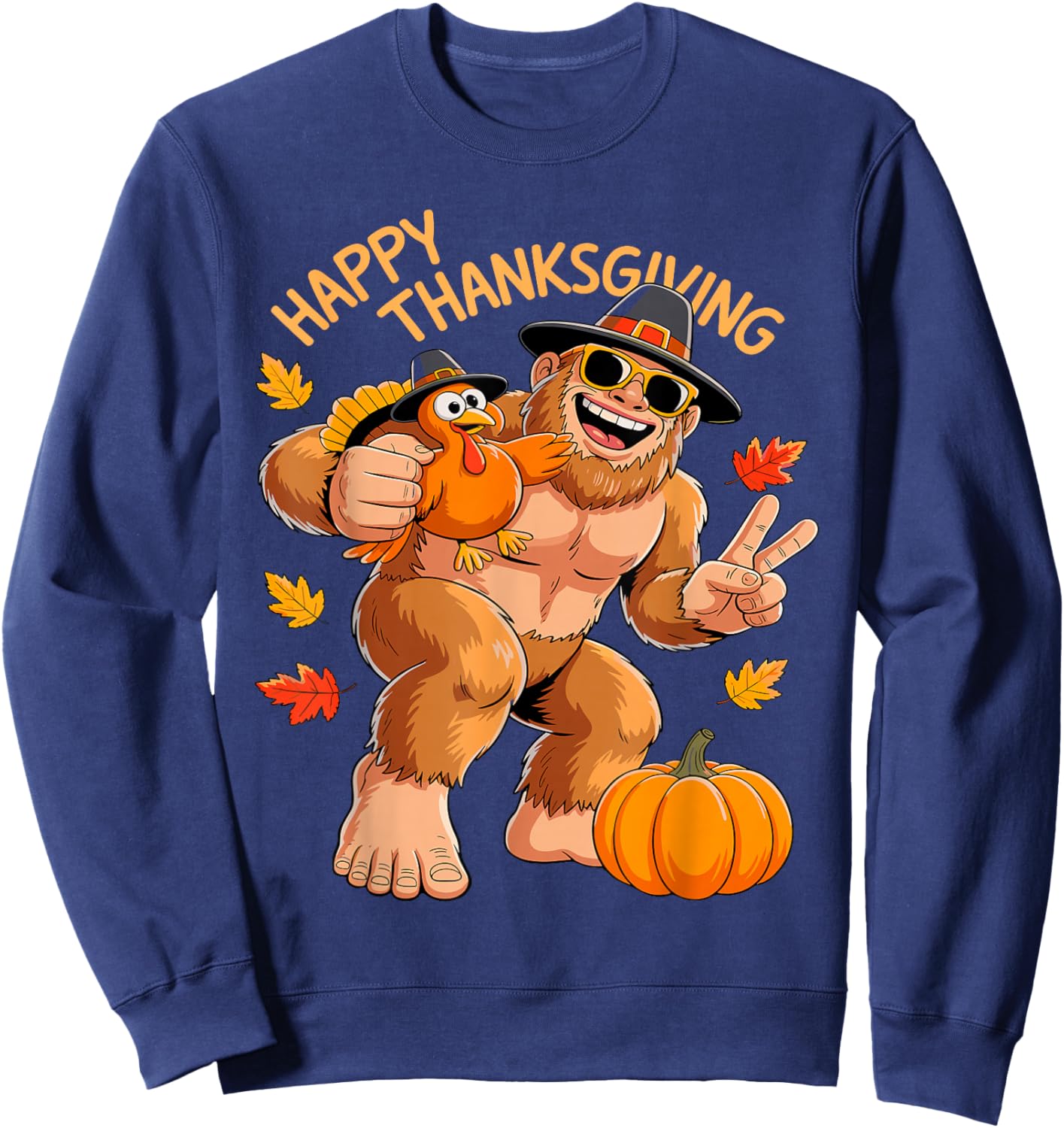 Bigfoot Turkey Thanksgiving Toddler Boys Kids Men Sasquatch Sweatshirt - Sweatshirt | Navy