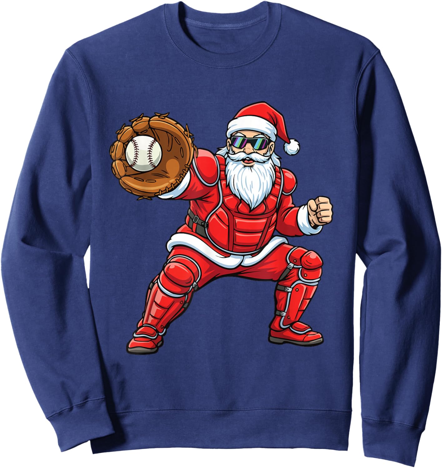 Santa Playing Baseball - Baseball Lover Baseballer Xmas Sweatshirt - Sweatshirt | Navy
