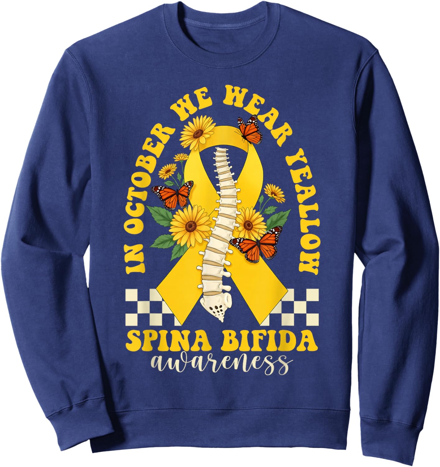 in October We Wear Yellow Ribbon Spina Bifida Awareness Sweatshirt - Sweatshirt | Navy