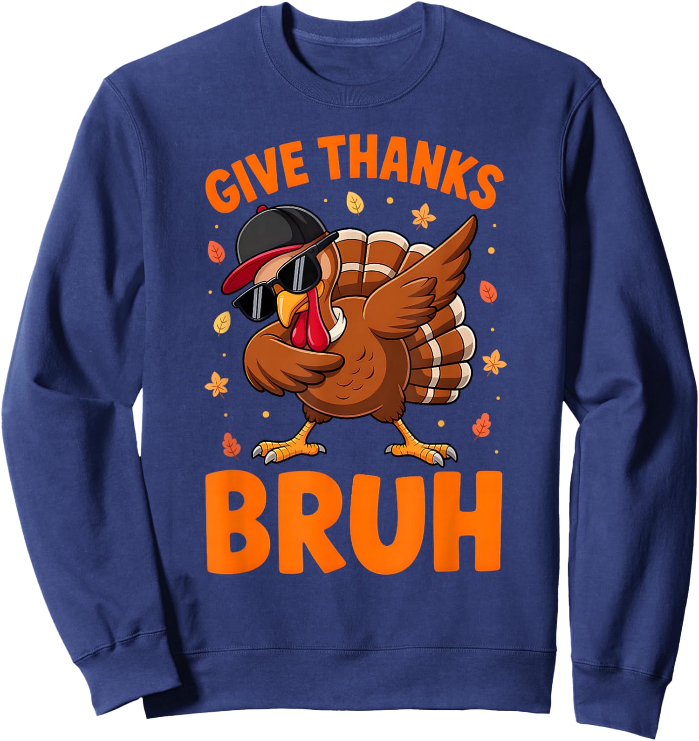 Bruh Thanksgiving Dabbing Turkey Pilgrim Costume Boys Kids Sweatshirt - Sweatshirt | Navy