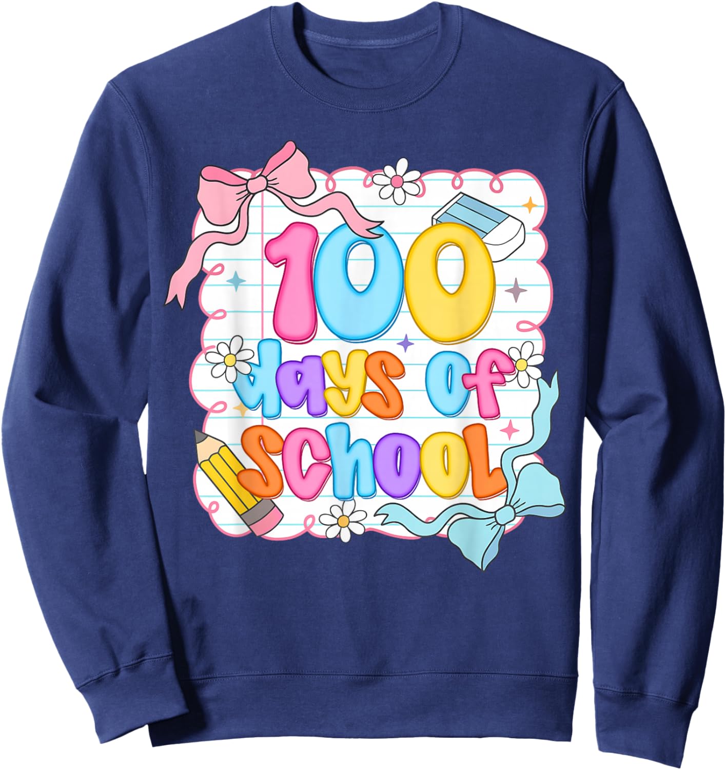 Preppy 100th Day of School 100 Days Teacher Kid Coquette Bow Sweatshirt - Sweatshirt | Navy