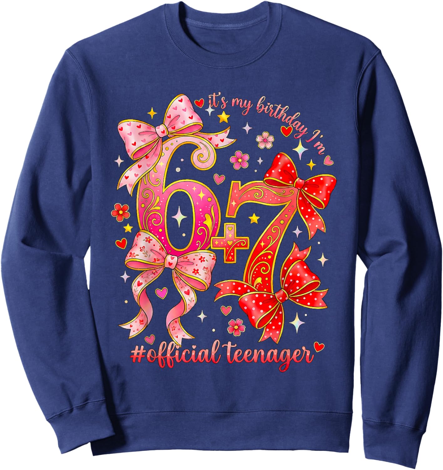 13th Birthday Coquette Bow Official Teenager 13 yr Old Girl Sweatshirt - Sweatshirt | Navy