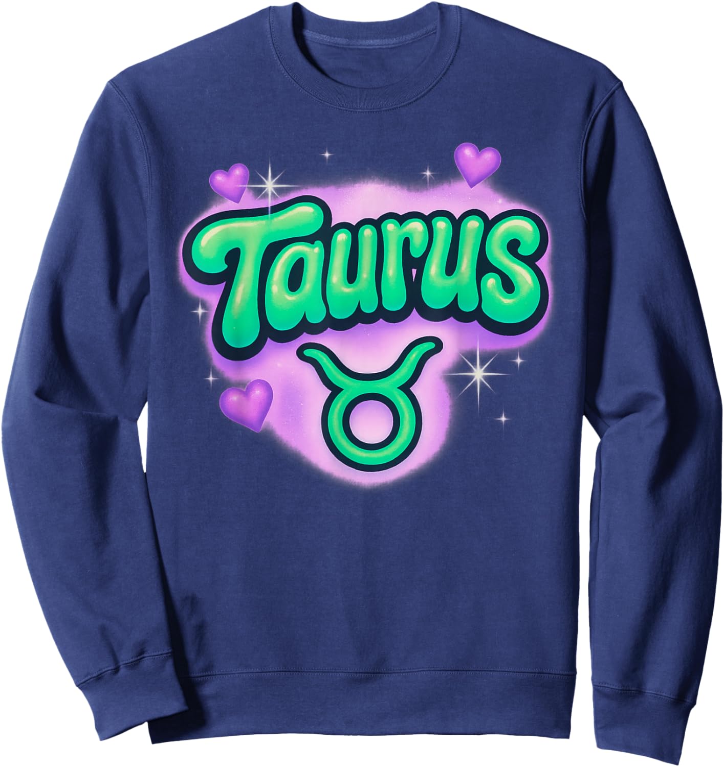 Taurus Zodiac Pastel Airbrush Cute Astrology Graphic Sweatshirt - Sweatshirt | Navy