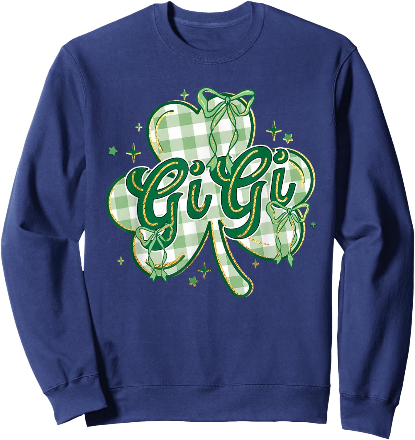 Lucky Gigi St Patricks Day Grandma Coquette Bow Shamrock Sweatshirt - Sweatshirt | Navy