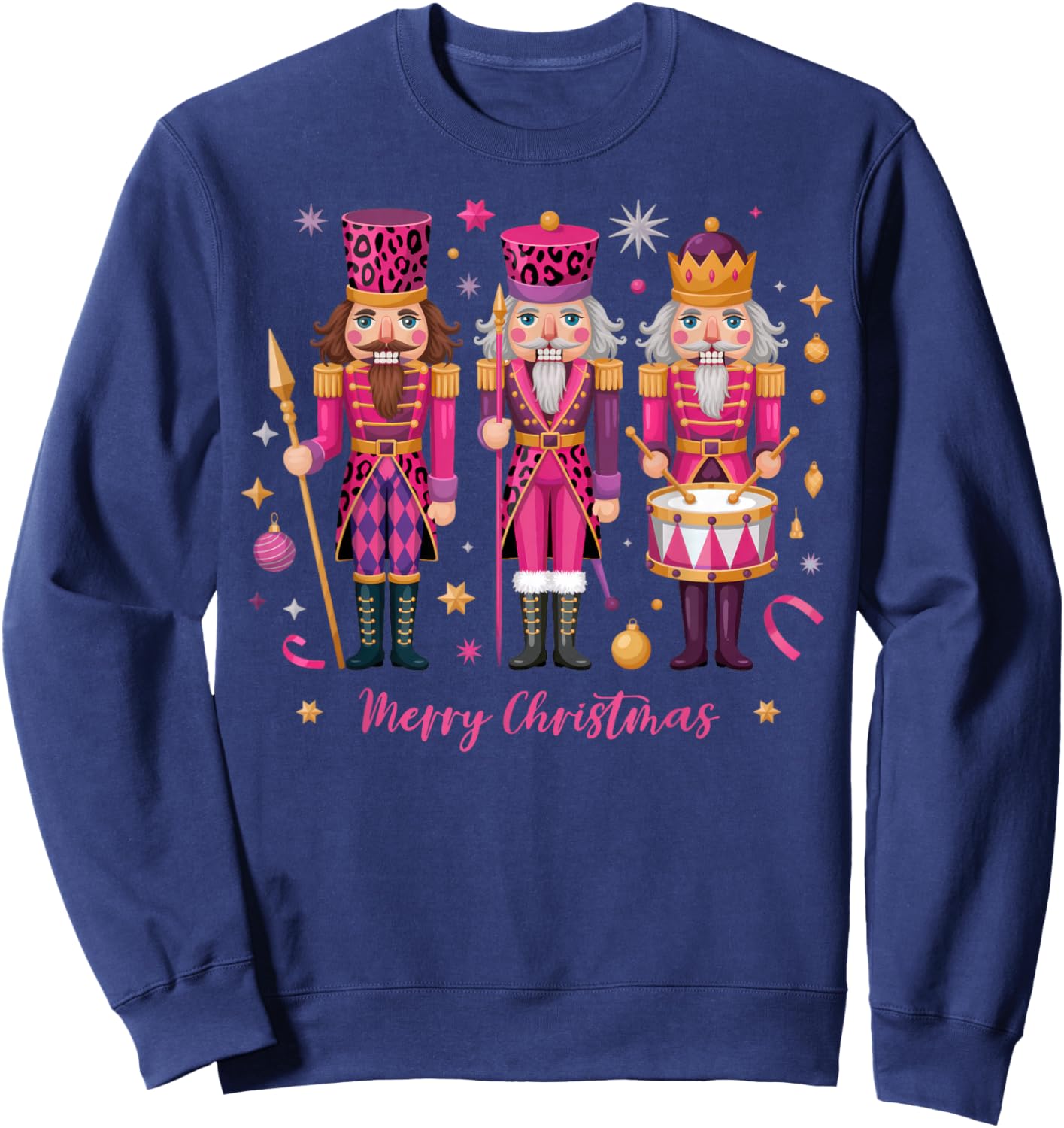 Pink Leopard Nutcracker Christmas Matching Family Men Women Sweatshirt - Sweatshirt | Navy