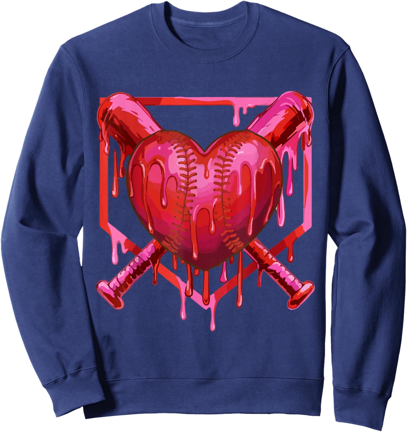 Valentines Day Baseball Funny Red Heart Dab Boys Girls Kids Sweatshirt - Sweatshirt | Navy
