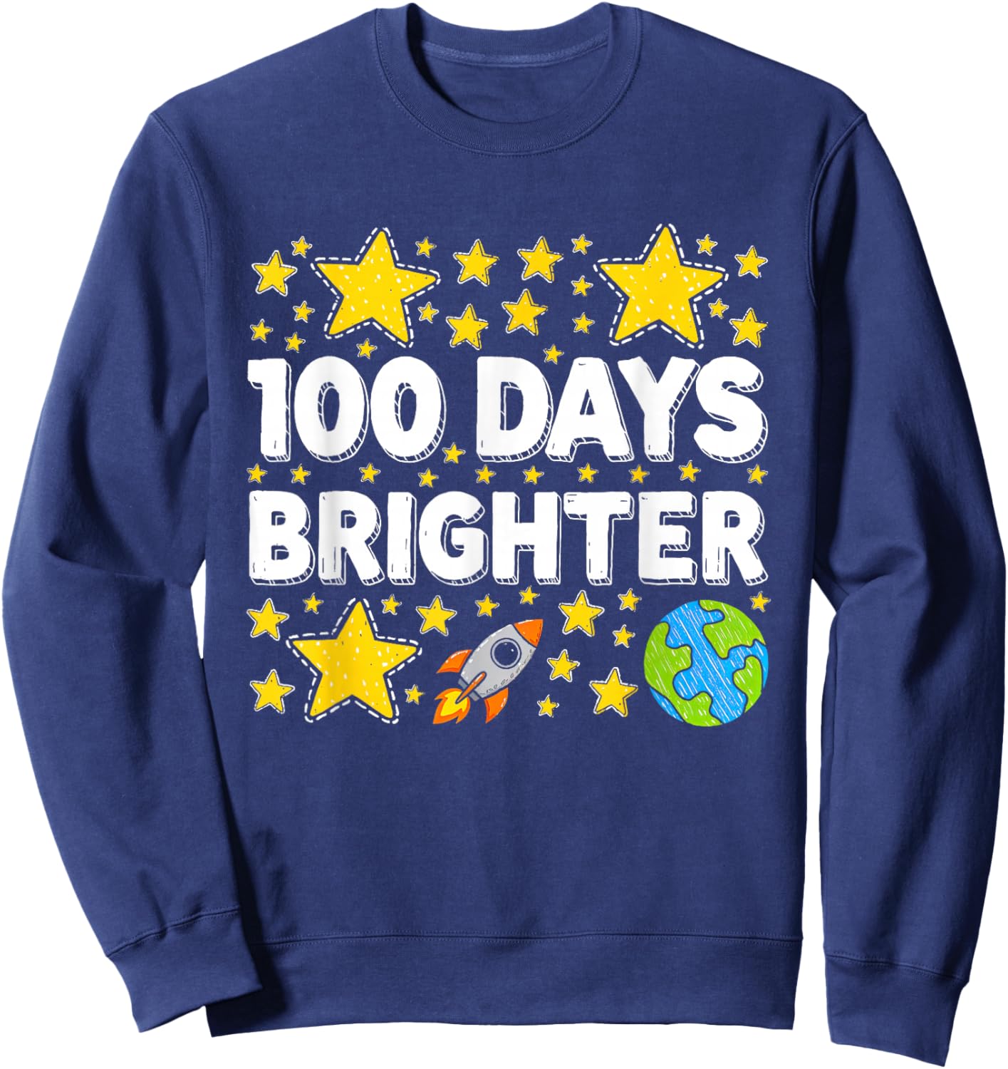 100 Days Brighter Rocket Stars 100th Day of School Boys Kids Sweatshirt - Sweatshirt | Navy
