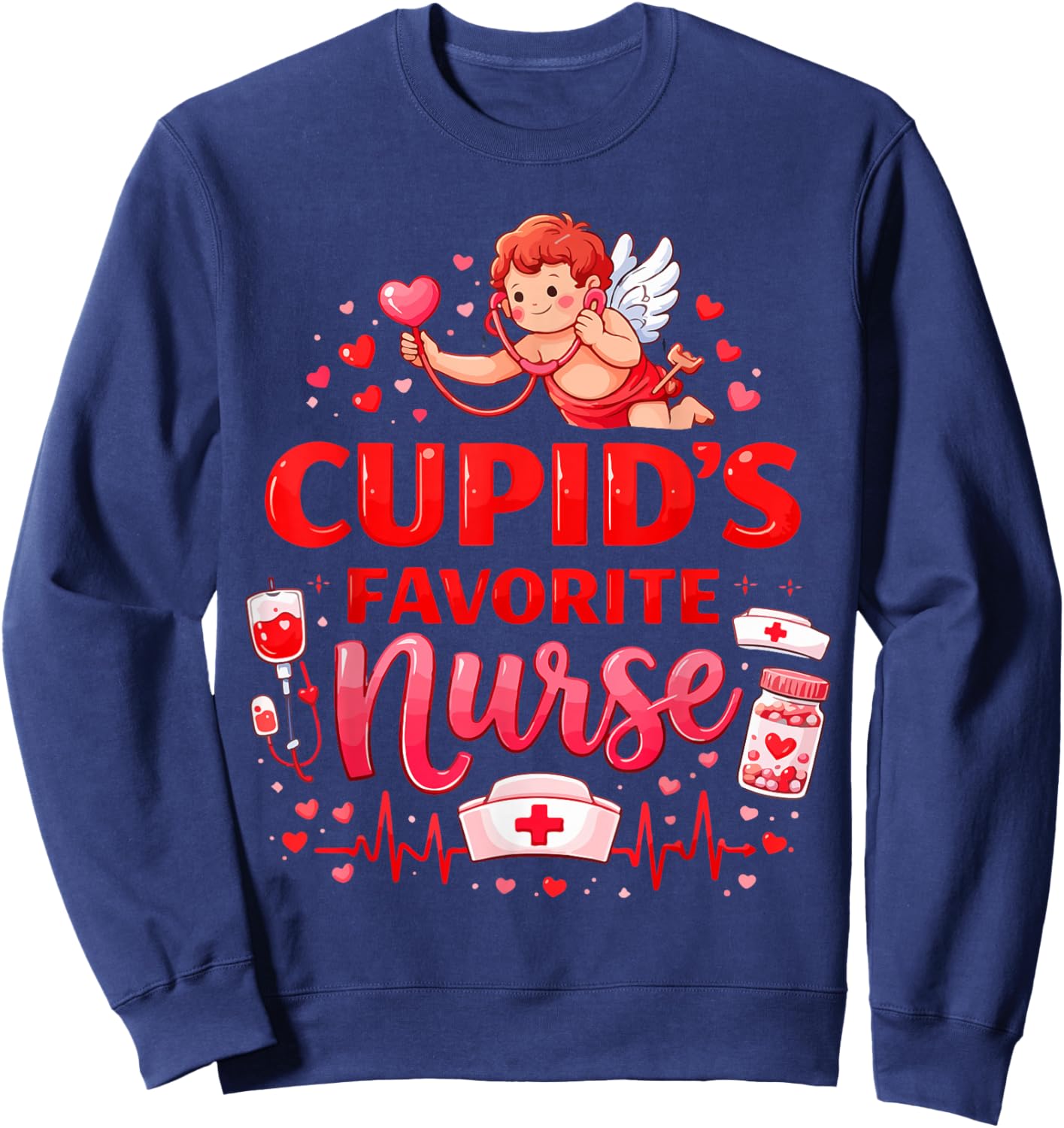 Women's Valentine Cupid’s Favorite Nurse ER Heart Girl Women Sweatshirt - Sweatshirt | Navy