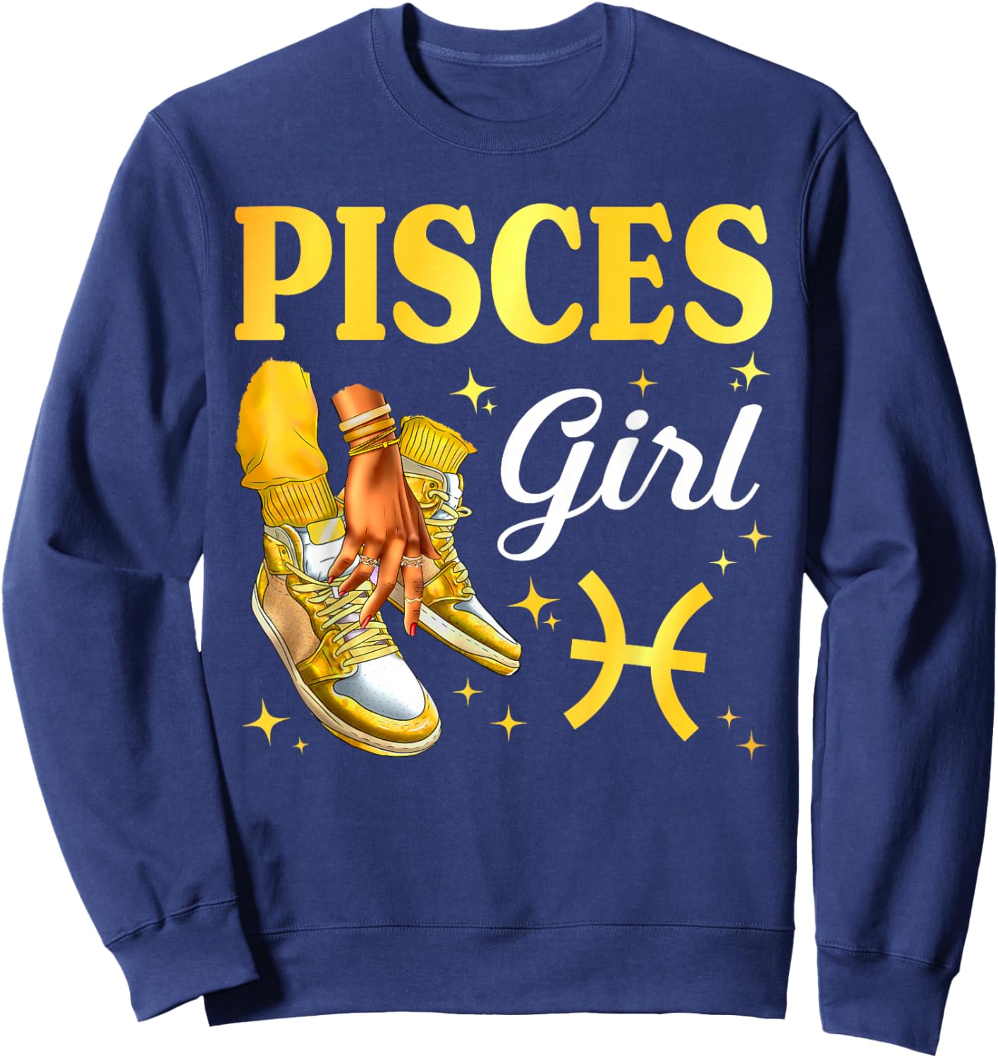 Pisces Girl Black Women Sneakers Zodiac Birthday Woman Sweatshirt - Sweatshirt | Navy