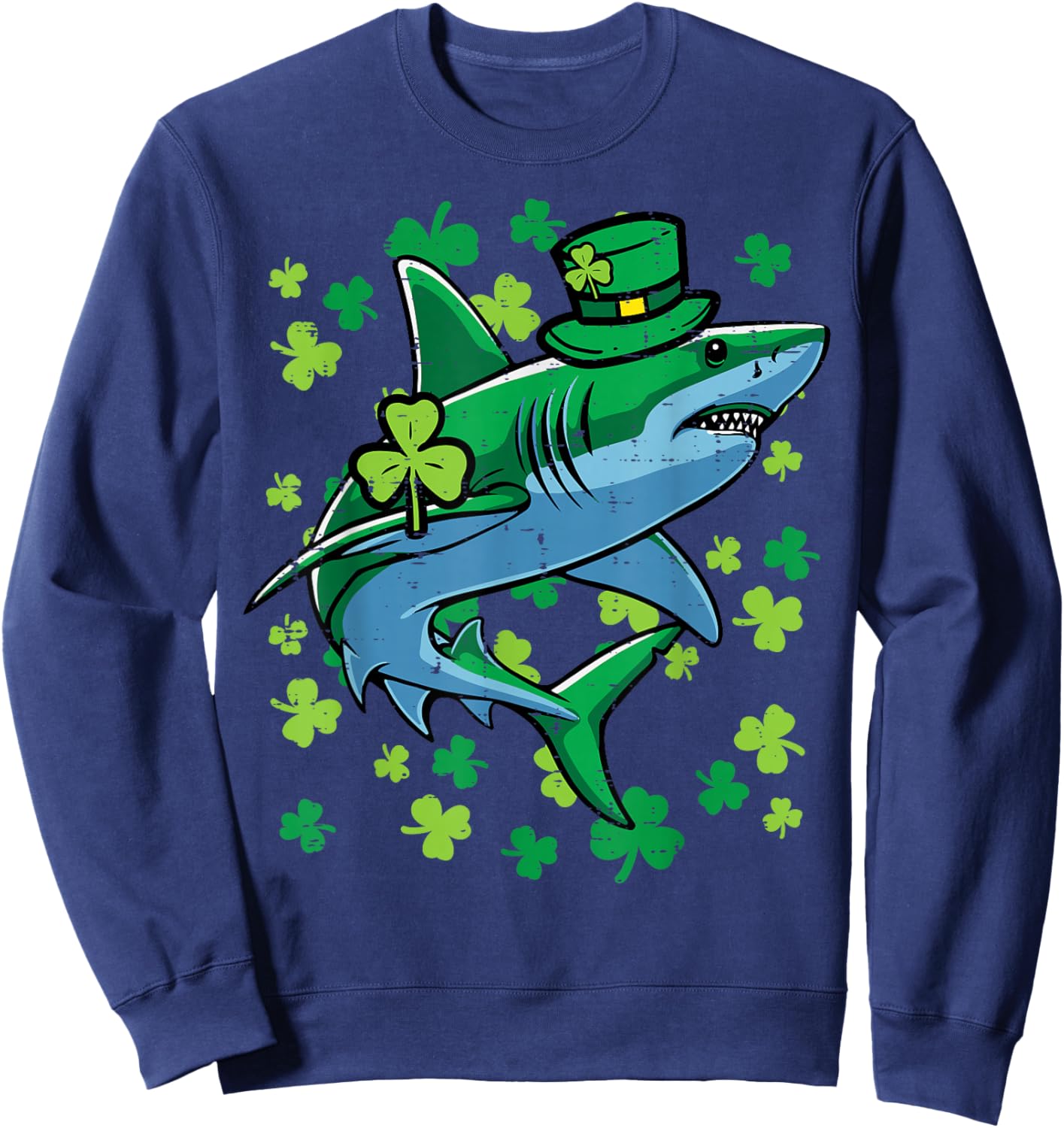 St Patricks Day Shark Funny Irish Men Women Kids Boys Sweatshirt - Sweatshirt | Navy