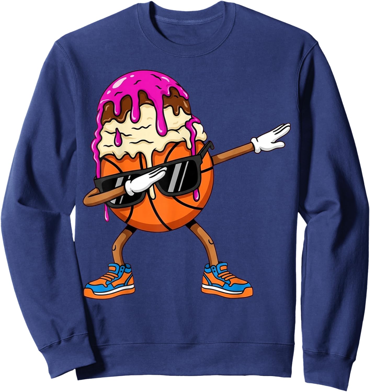 Dabbing Basketball Drip Ice Cream Kids Youth Boys Girls Sweatshirt - Sweatshirt | Navy