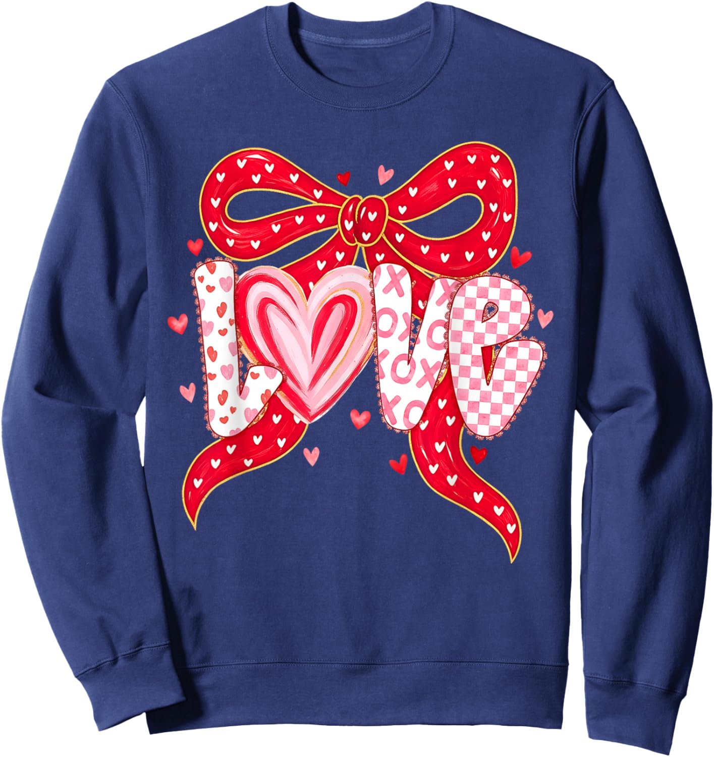 Happy Valentine Pink Coquette Bow Love Women Girls Kids Sweatshirt - Sweatshirt | Navy