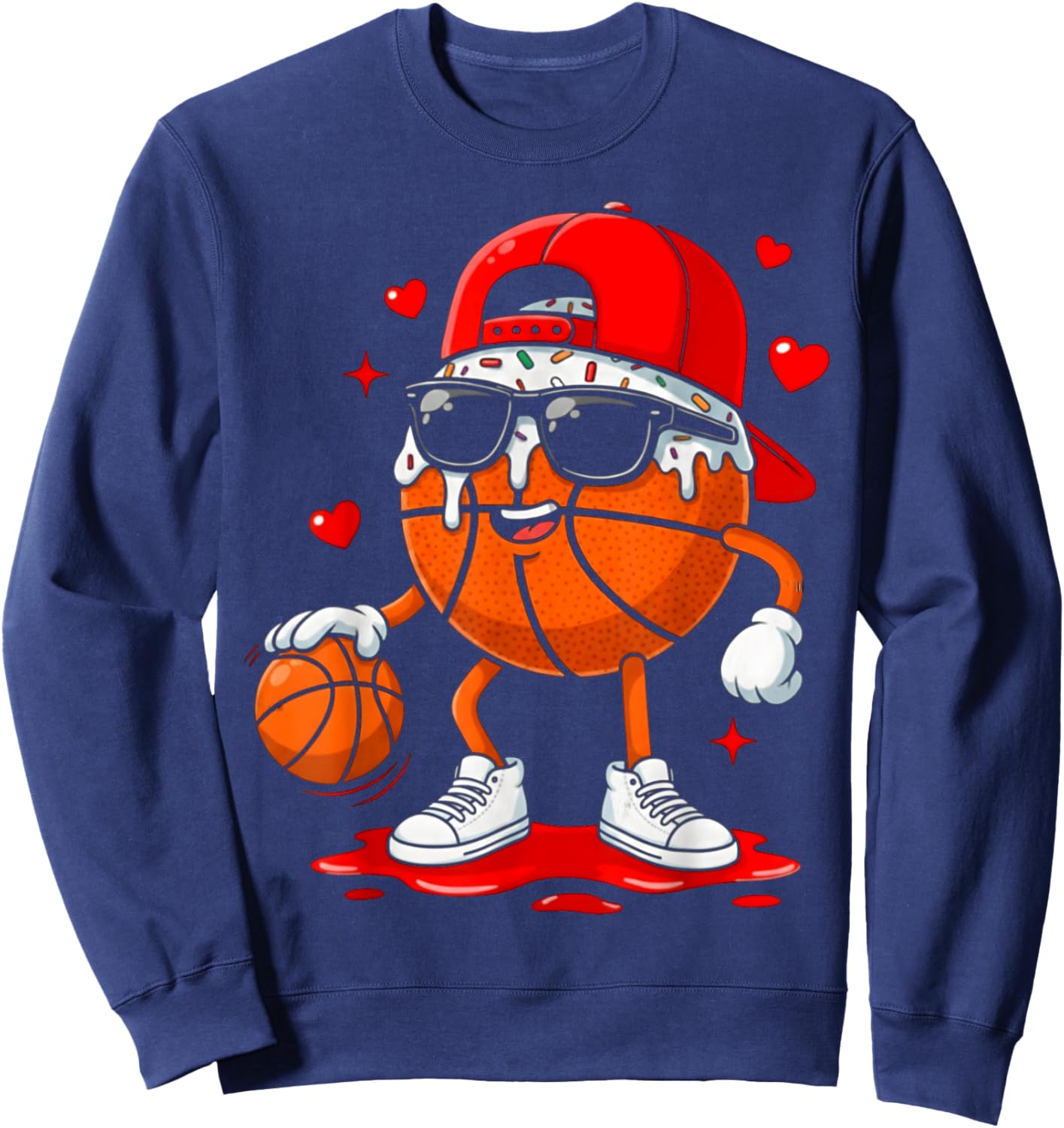 Basketball Drip Ice Cream Sunglasses Boys Kids Valentine Sweatshirt - Sweatshirt | Navy