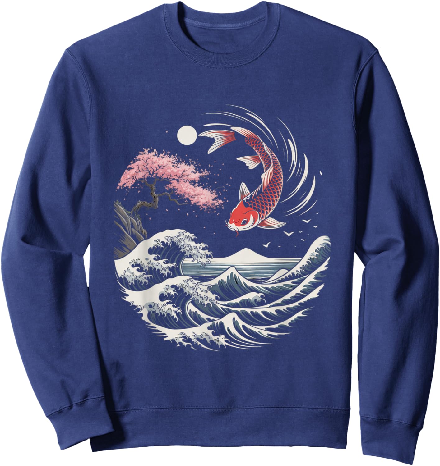 Japanese Sakura Koi Great Wave Cherry Blossom Lover Gifts Sweatshirt - Sweatshirt | Navy