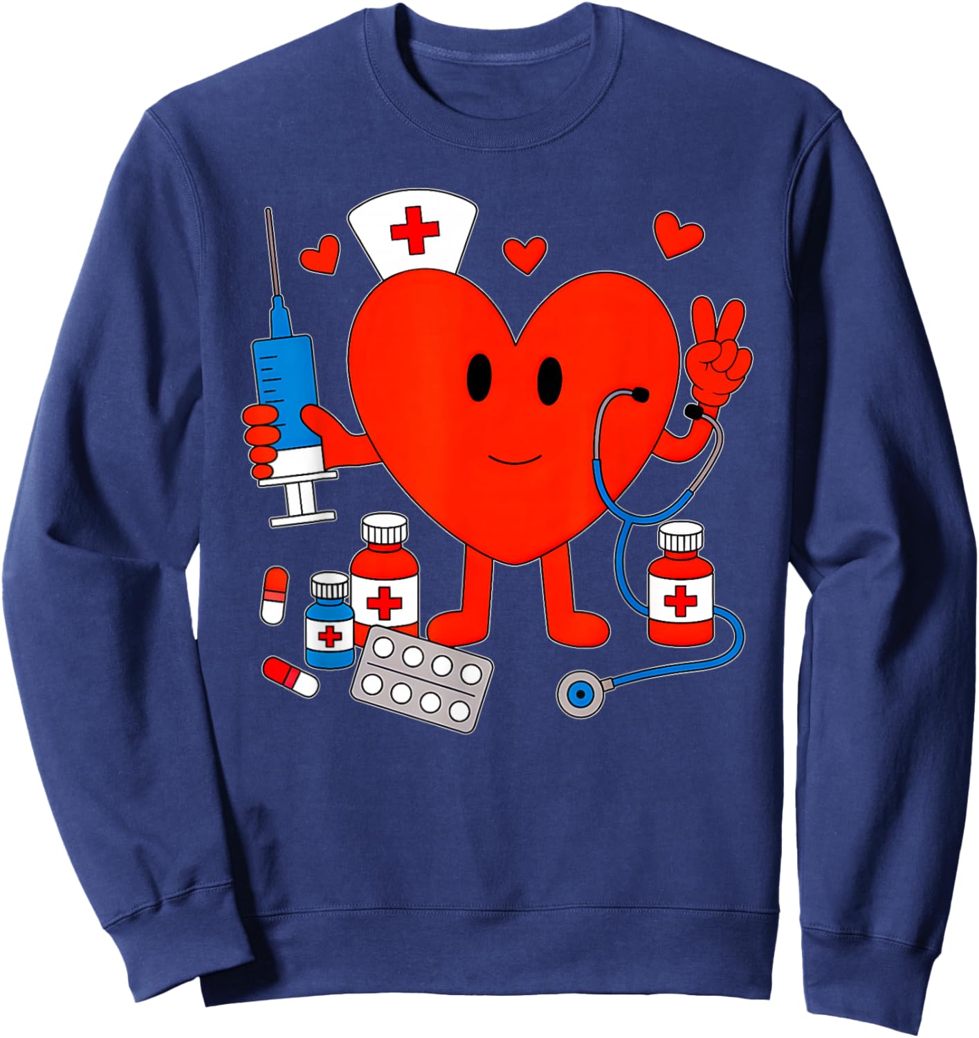 Valentines Day Nurse Heart Nursing Scrub Top Girls Women Sweatshirt - Sweatshirt | Navy