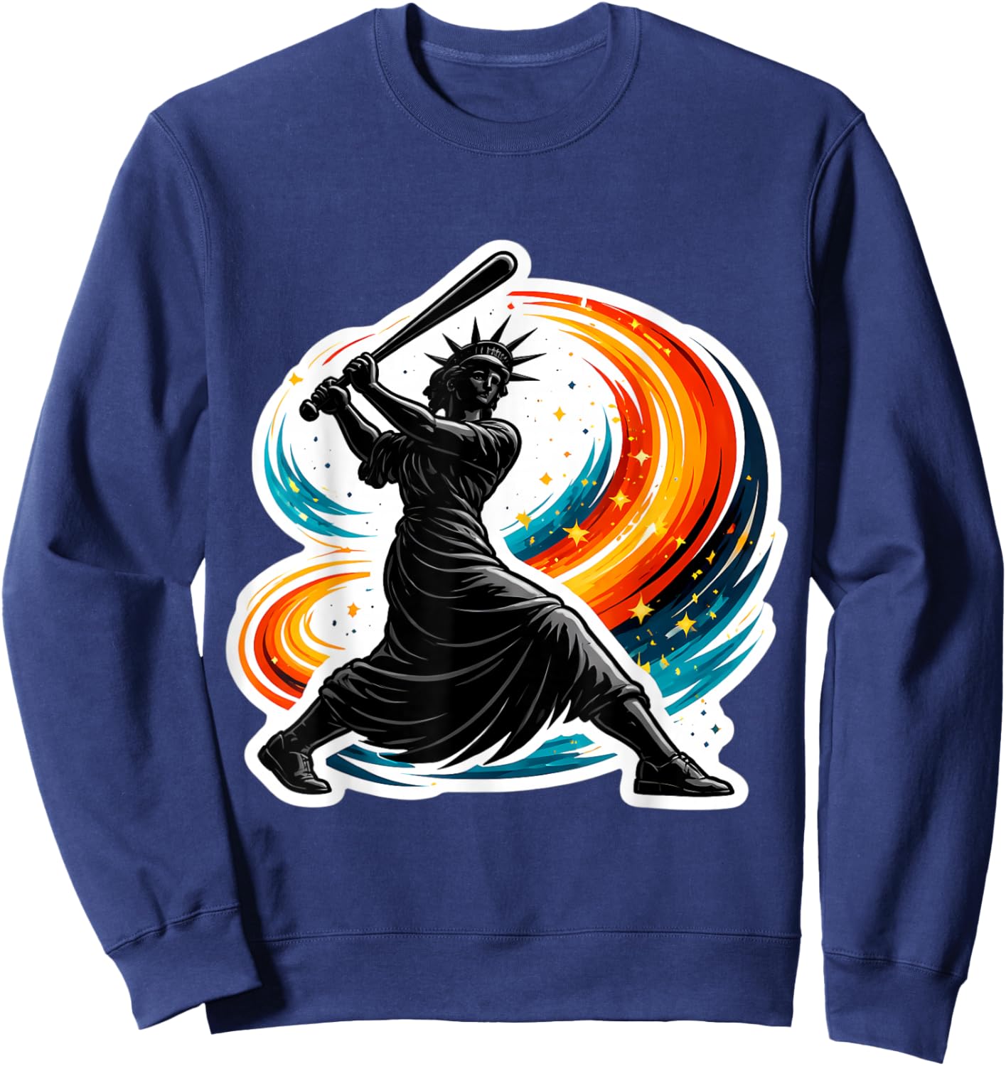 Statue of Liberty Swinging Baseball Bat American Softball Sweatshirt - Sweatshirt | Navy