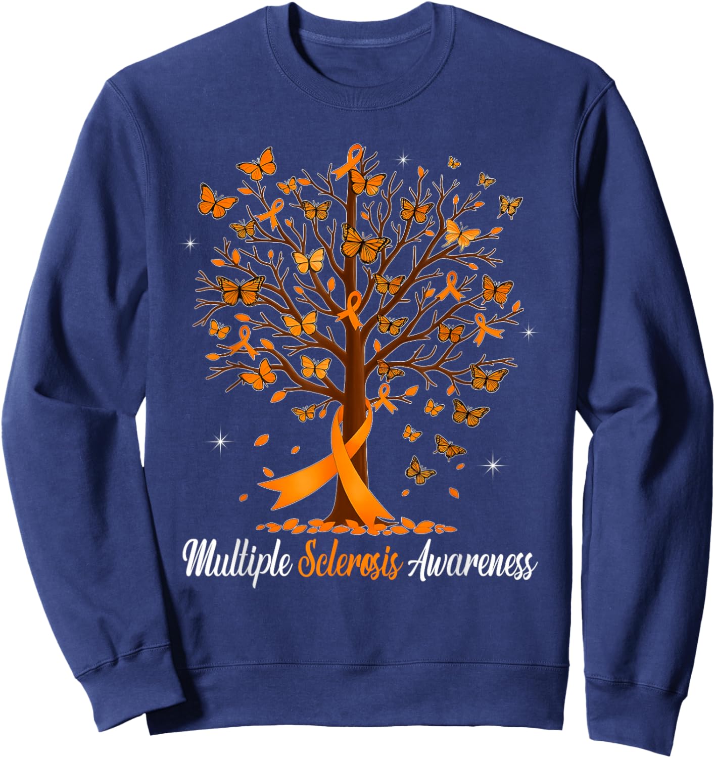 Multiple Sclerosis Awareness Butterfly Orange Ribbon Sweatshirt - Sweatshirt | Navy