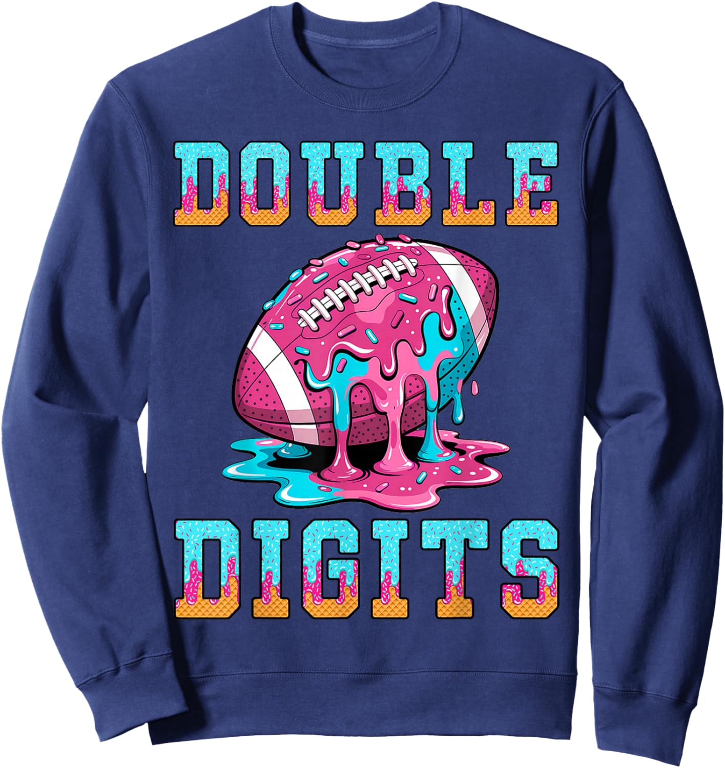 Football 10th Birthday Shirt Double Digits Ice Cream Drip Sweatshirt - Sweatshirt | Navy