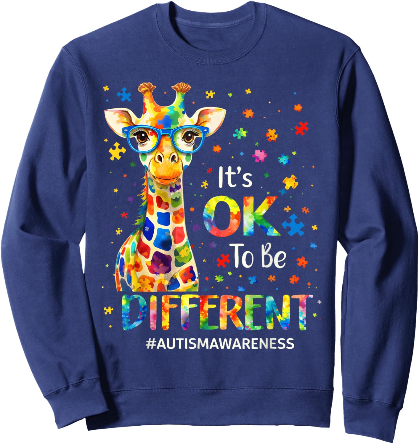 Autism Awareness Its Ok to Be Different Cute Giraffe Sweatshirt - Sweatshirt | Navy