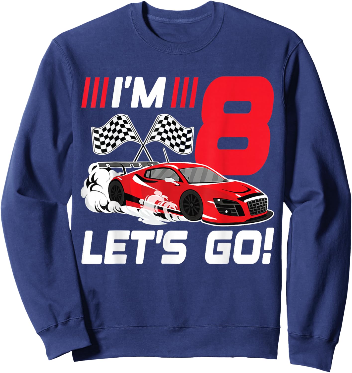 8 Year Old Race Car 8th Birthday Racecar Racing Boy Sweatshirt - Sweatshirt | Navy