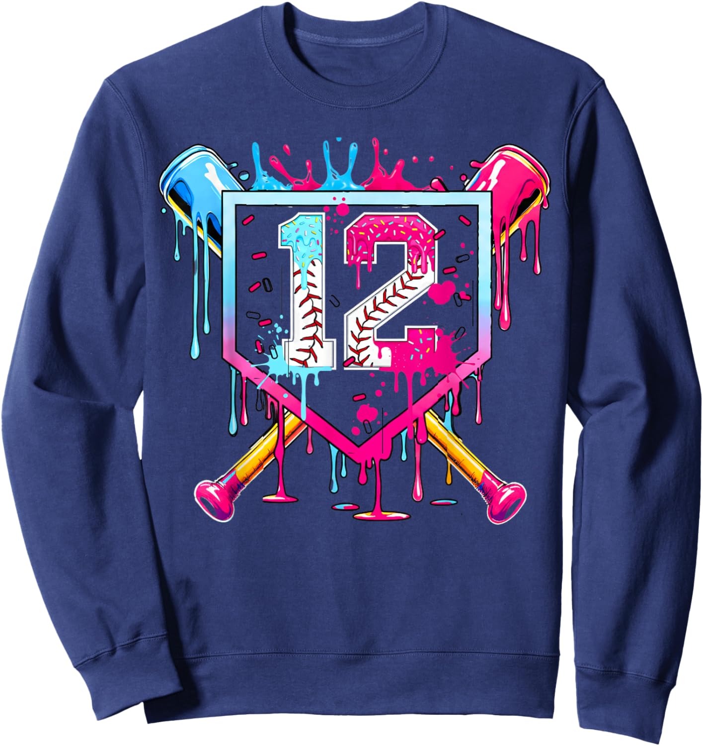12th Birthday Boys Baseball Ice Cream Drip Boys Baseball Sweatshirt - Sweatshirt | Navy