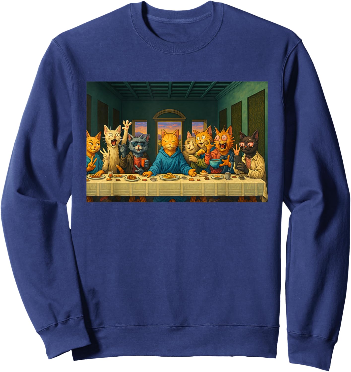 Cat Lovers - The Last Supper Funny Sweatshirt - Sweatshirt | Navy