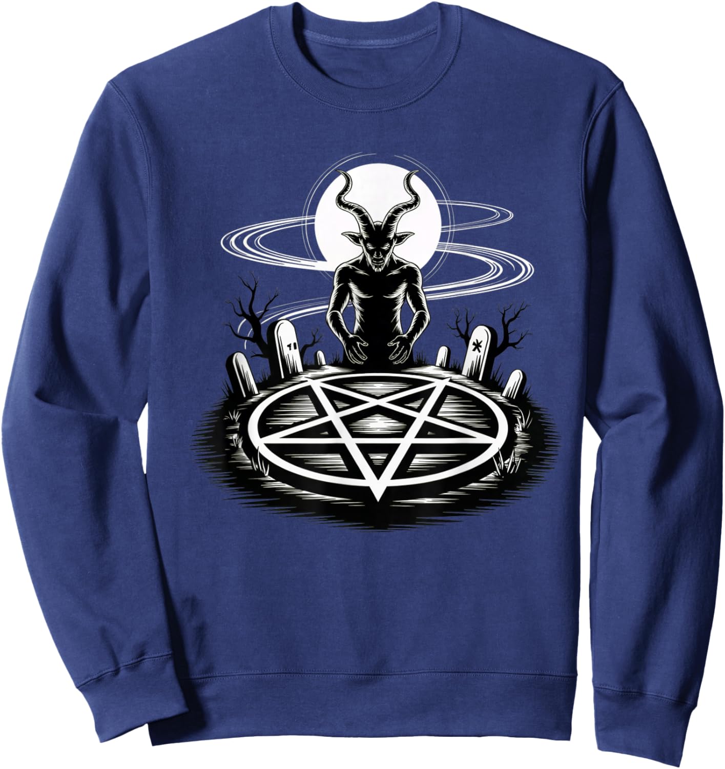 Baphomet Graveyard Ritual Pentagram Design Satanic and Satan Sweatshirt - Sweatshirt | Navy