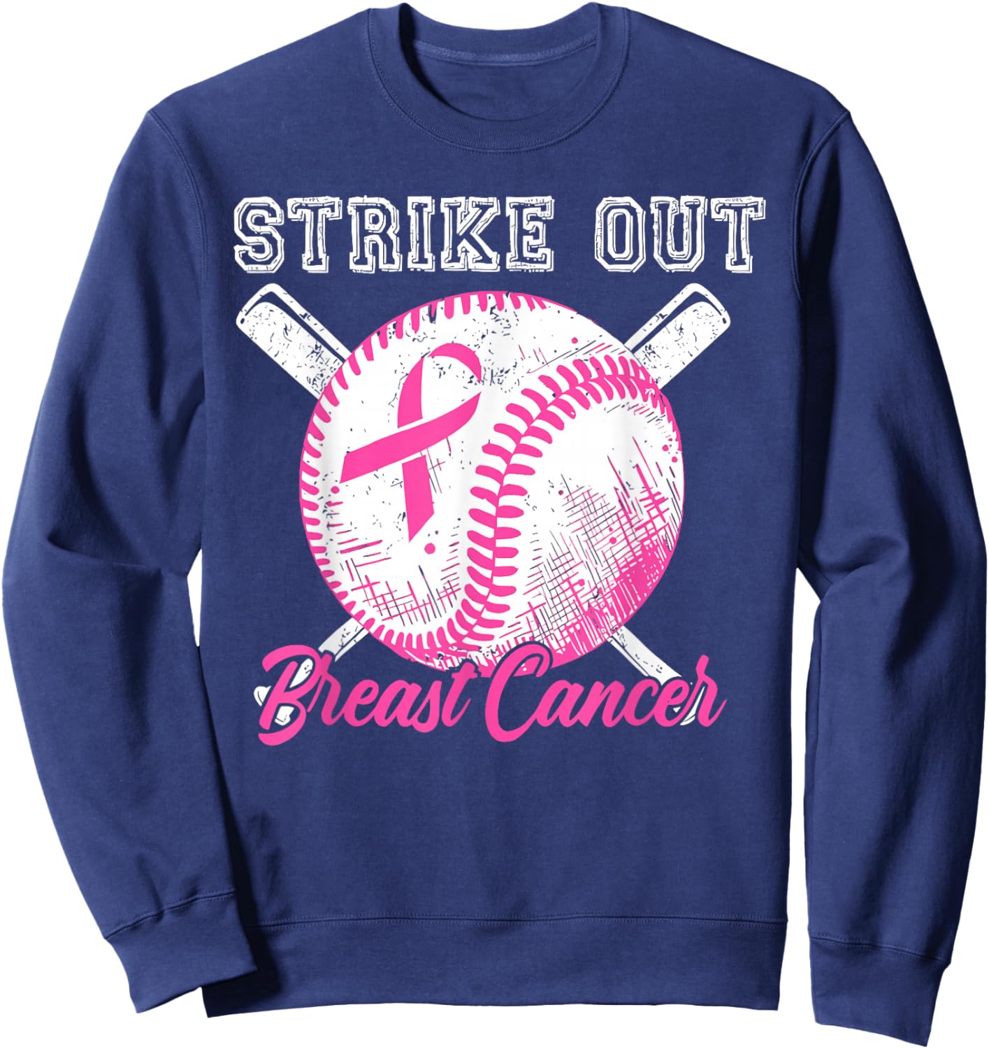Baseball Strike Out Breast Cancer Awareness Pink Warrior Sweatshirt - Sweatshirt | Navy