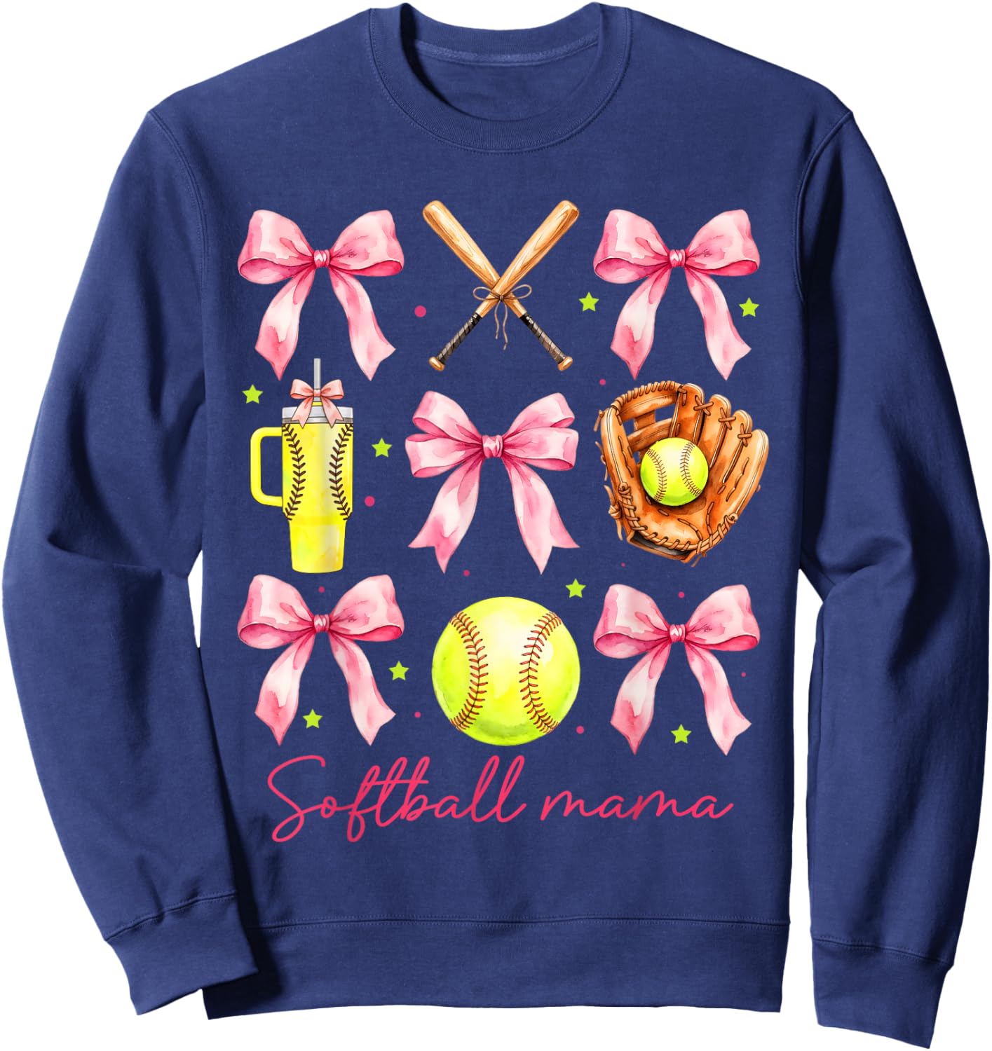 Softball Mama Coquette Bow Cheer Mom Mother's Day Game Day Sweatshirt - Sweatshirt | Navy
