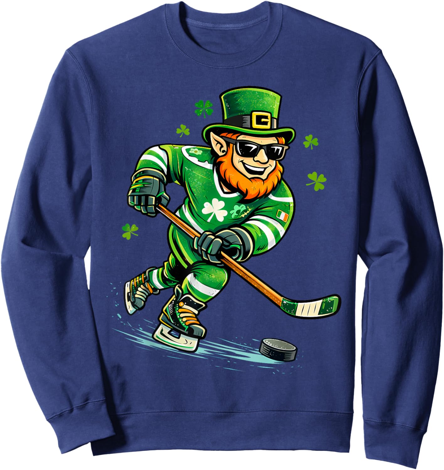 Leprechaun Play Hockey Funny St Patrick's Day Men Kid Boys Sweatshirt - Sweatshirt | Navy