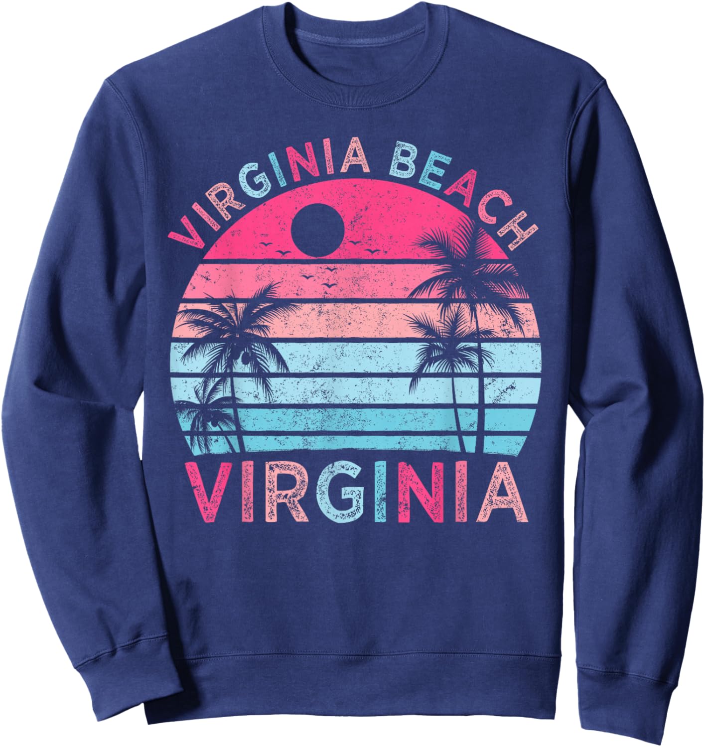 Virginia Beach Virginia Vintage Sunset Family Vacation Sweatshirt - Sweatshirt | Navy