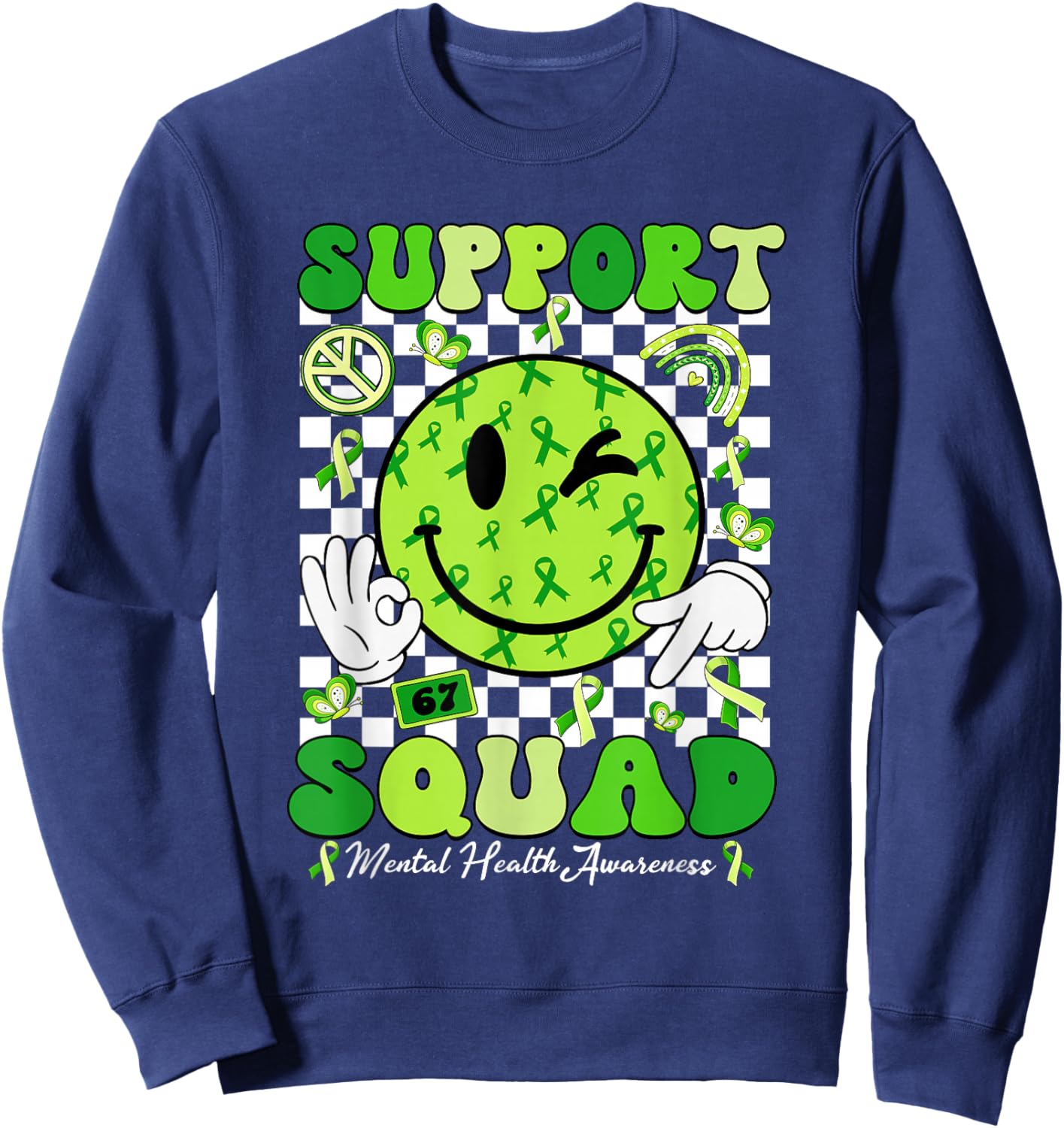 Support Squad Mental Health Matters Awareness Green Ribbon Sweatshirt - Sweatshirt | Navy