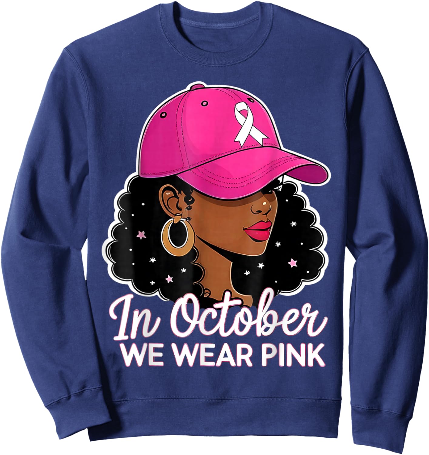 in October We Wear Pink Black Women Breast Cancer Awareness Sweatshirt - Sweatshirt | Navy