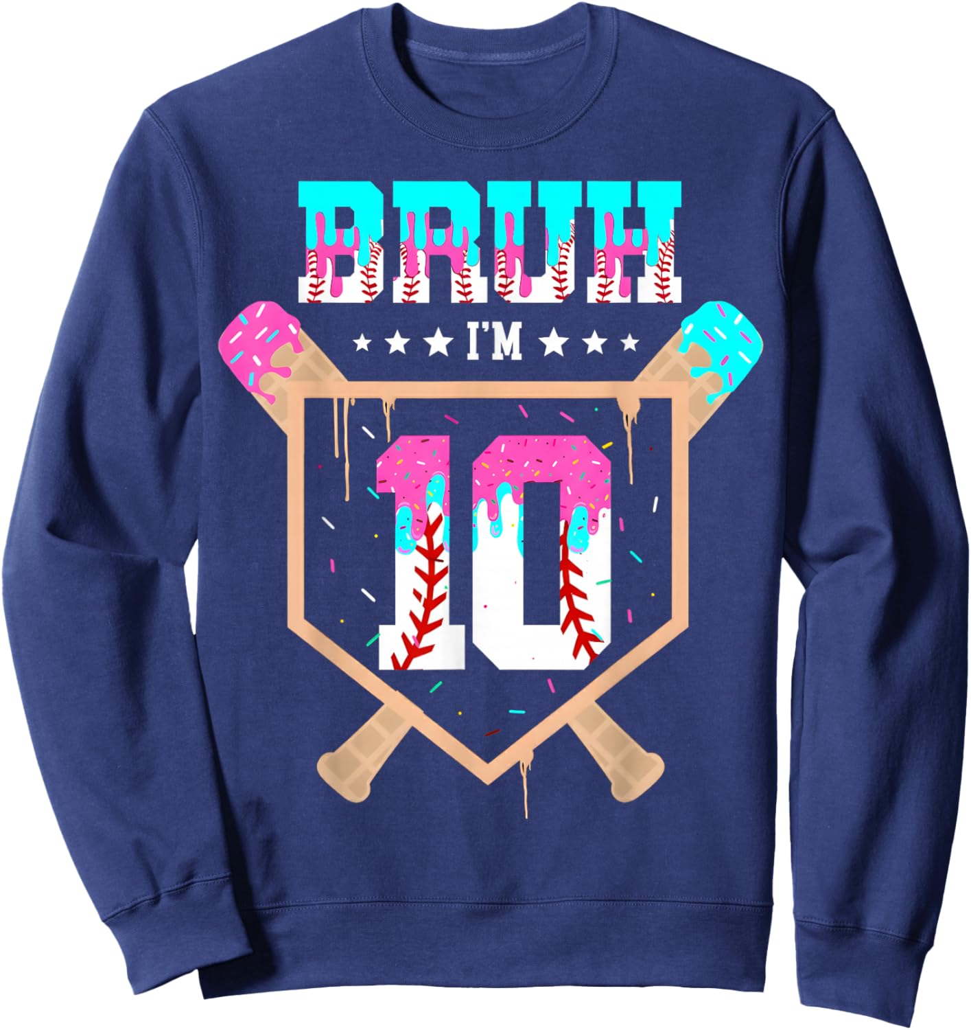 Baseball 10 Year Old Ice Cream Drip 10th Birthday Boy Player Sweatshirt - Sweatshirt | Navy
