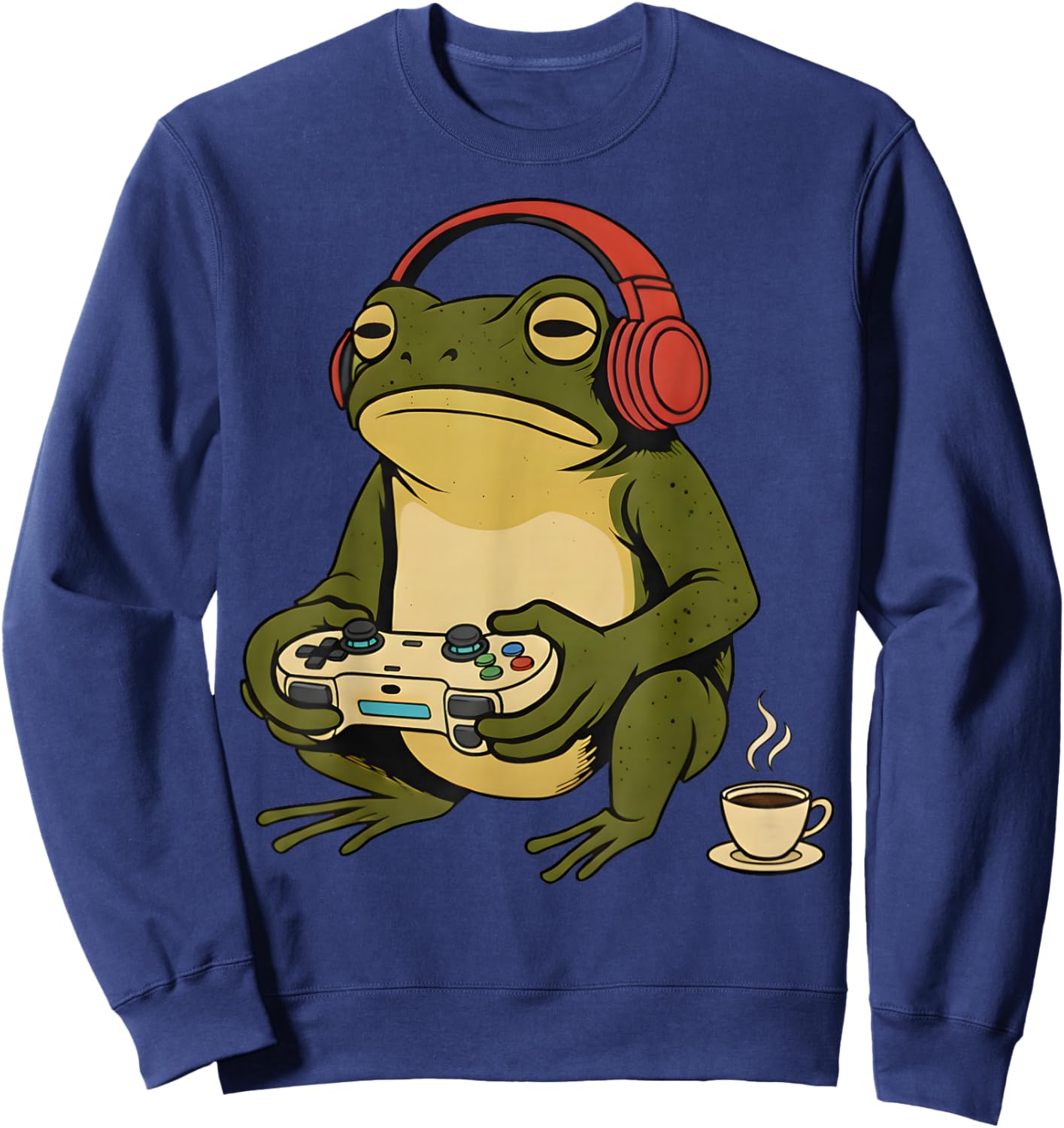 Funny Vintage Japanese Gamer Frog Art Men Women Boys Gaming Sweatshirt - Sweatshirt | Navy
