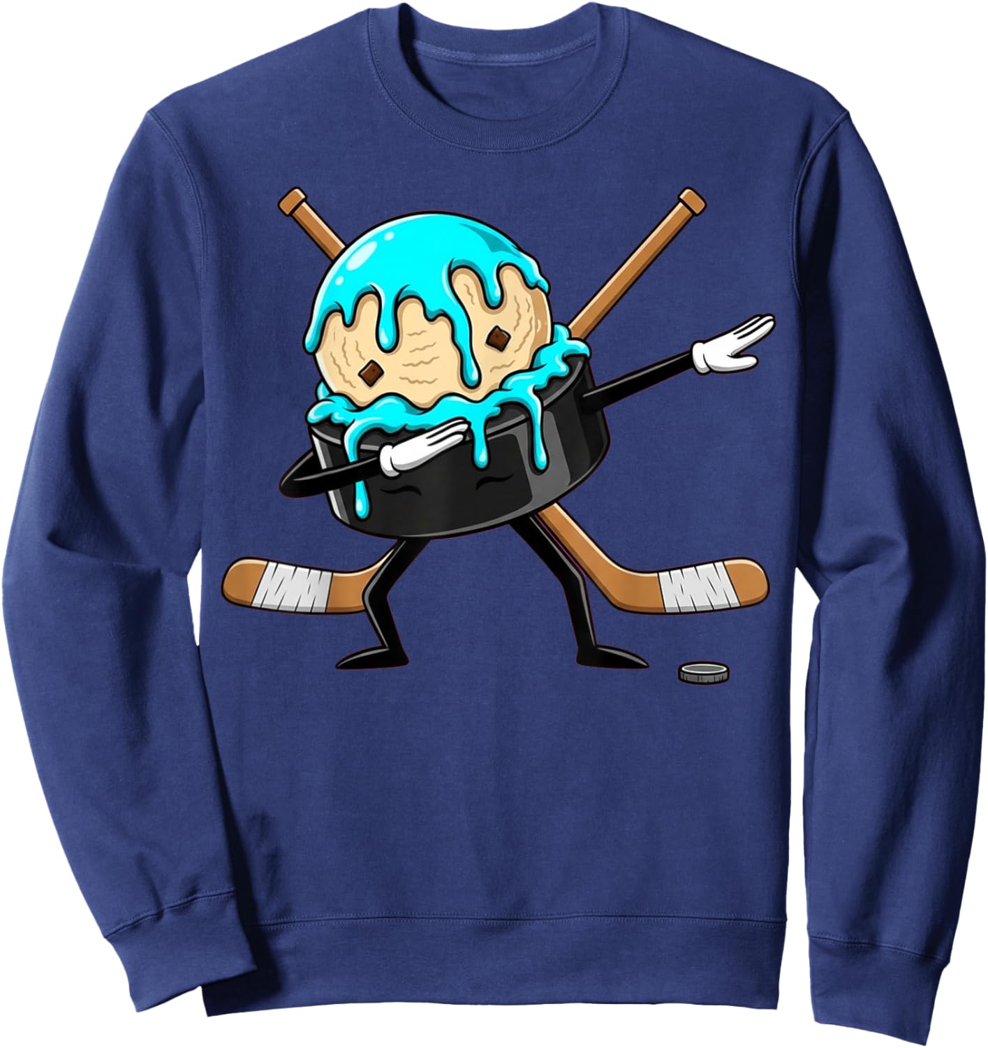 Dabbing Hockey Puck Drip Ice Cream Kids Youth Boys Girls Sweatshirt - Sweatshirt | Navy