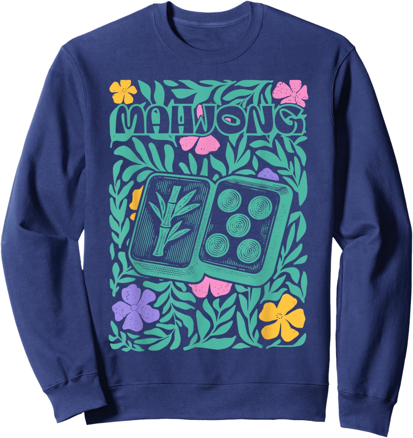 Boho Floral Mahjong Player Matching Mahjong Club Game Set Sweatshirt - Sweatshirt | Navy