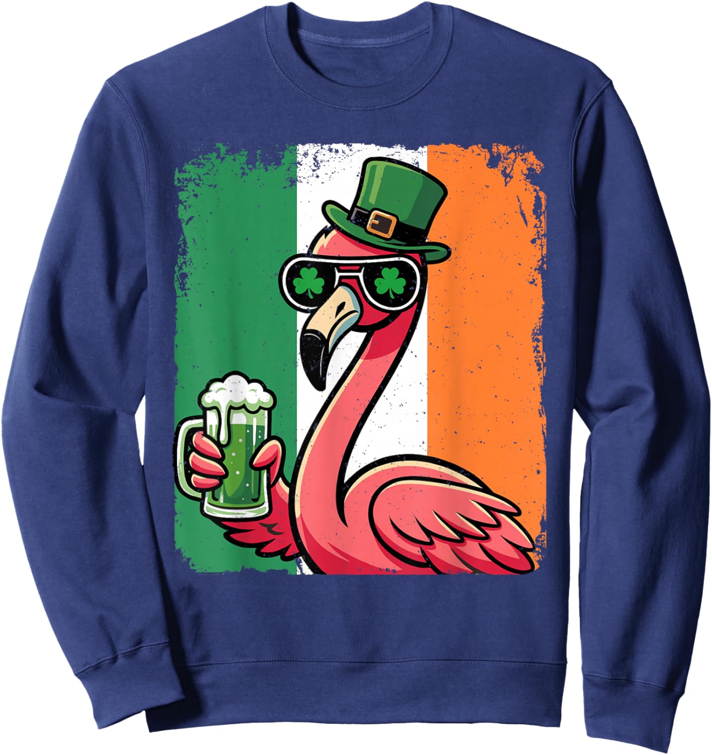 Flamingo St Patty's Shamrock Beer Funny St Patrick's Day Sweatshirt - Sweatshirt | Navy