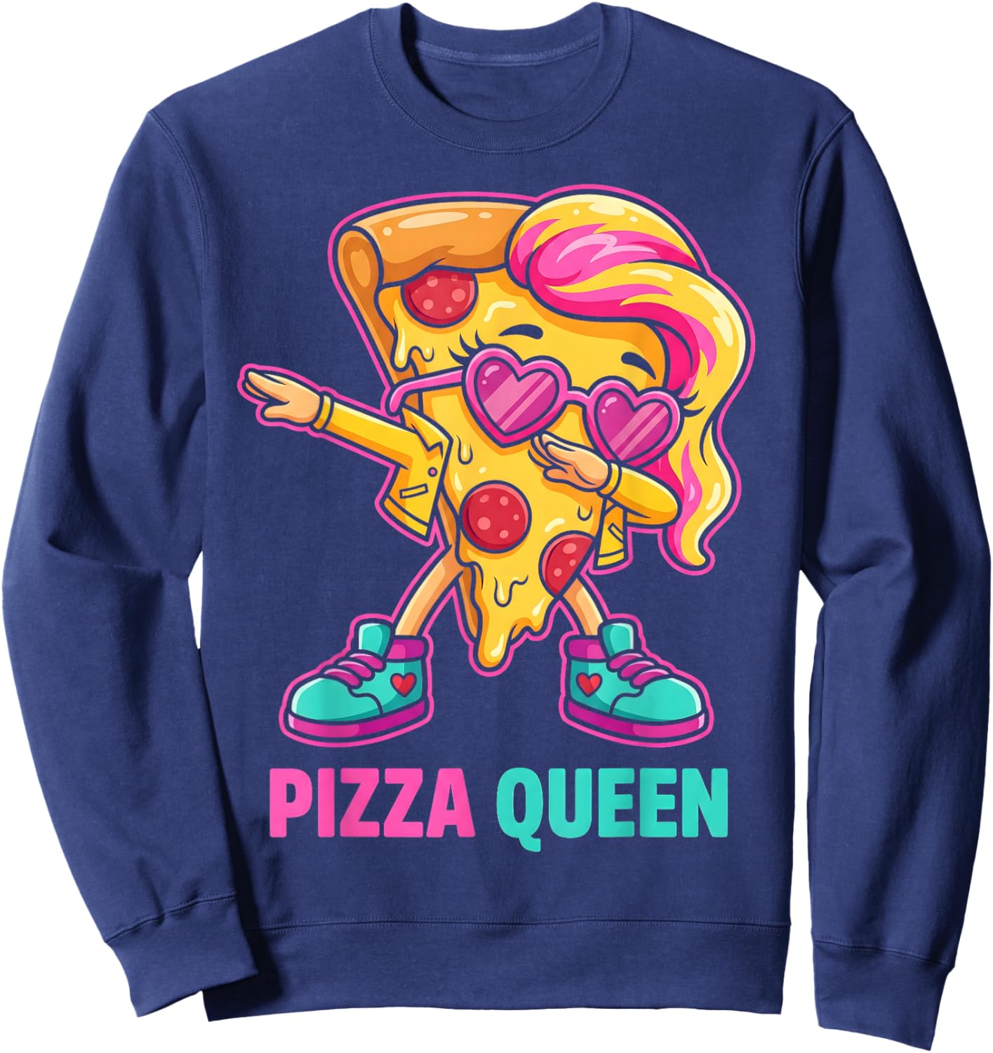 Cute Dabbing Pizza Slice for Girls Pizza Queen Fast Food Sweatshirt - Sweatshirt | Navy