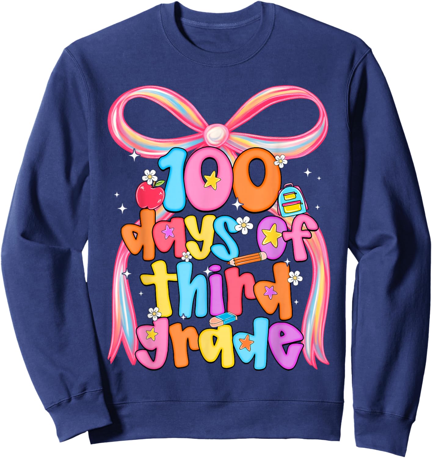 100 Days of 3rd Grade Teacher Coquette Bow Girl Women Sweatshirt - Sweatshirt | Navy
